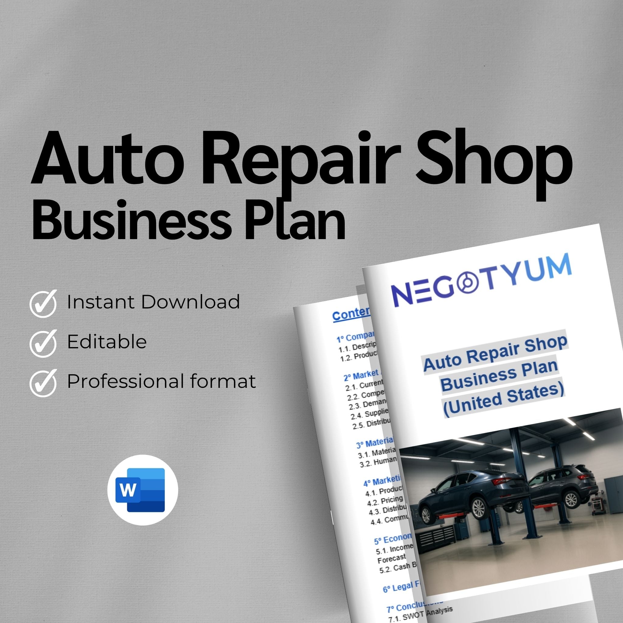 Auto Repair Shop Business Plan Template – Editable Word & Excel