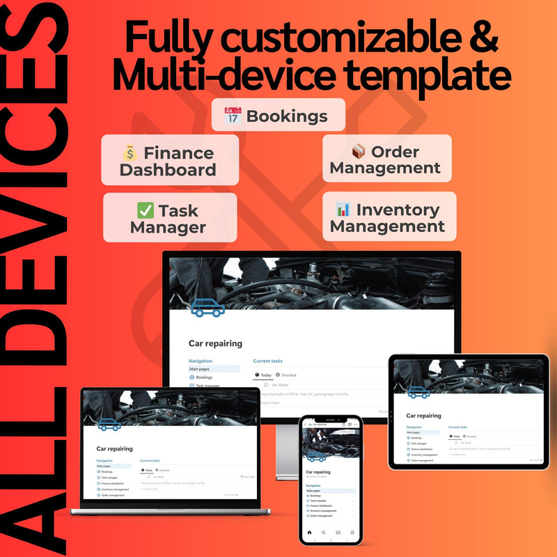 Auto Repair Shop Notion Template | Bookings & Work Orders