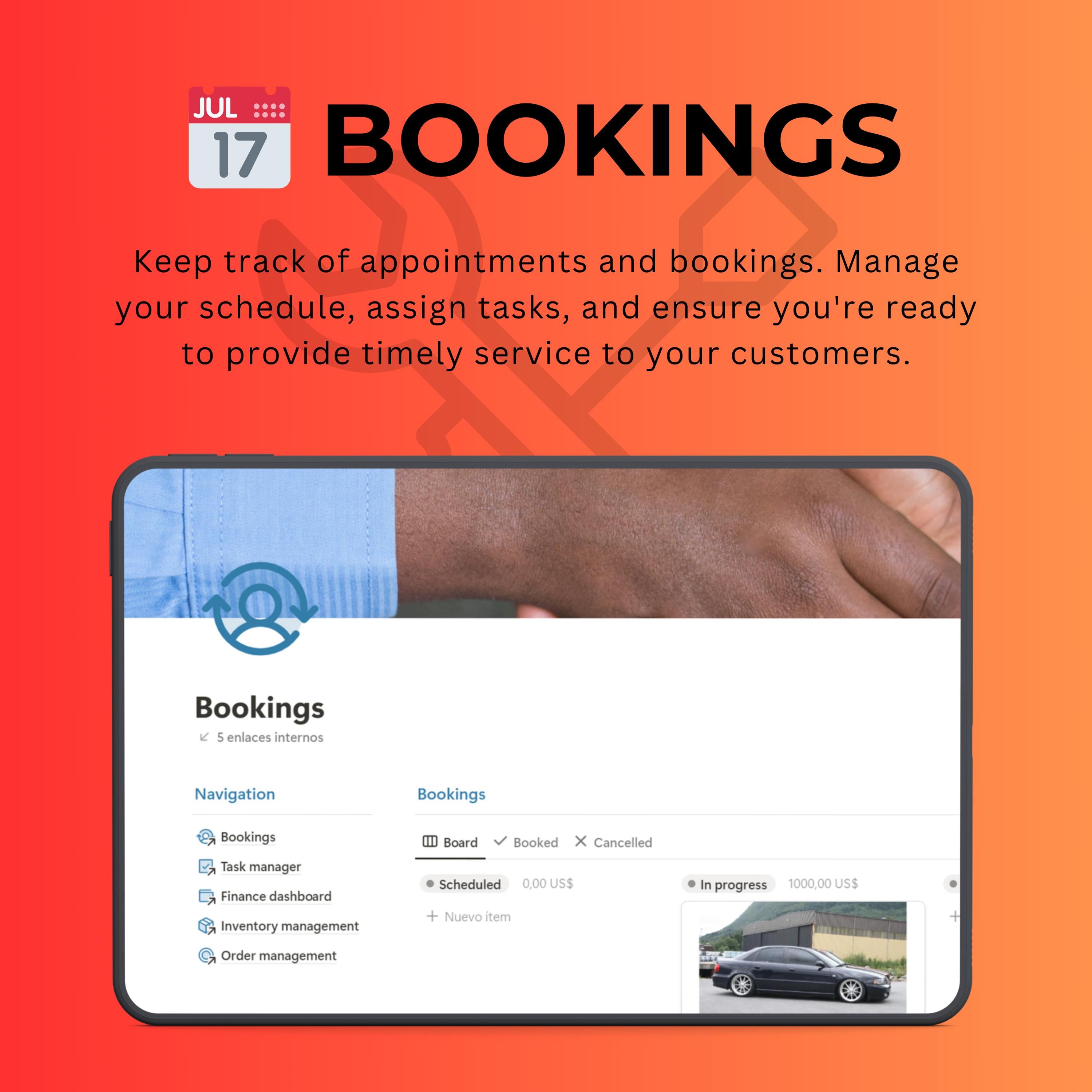 Auto Repair Shop Notion Template | Bookings & Work Orders