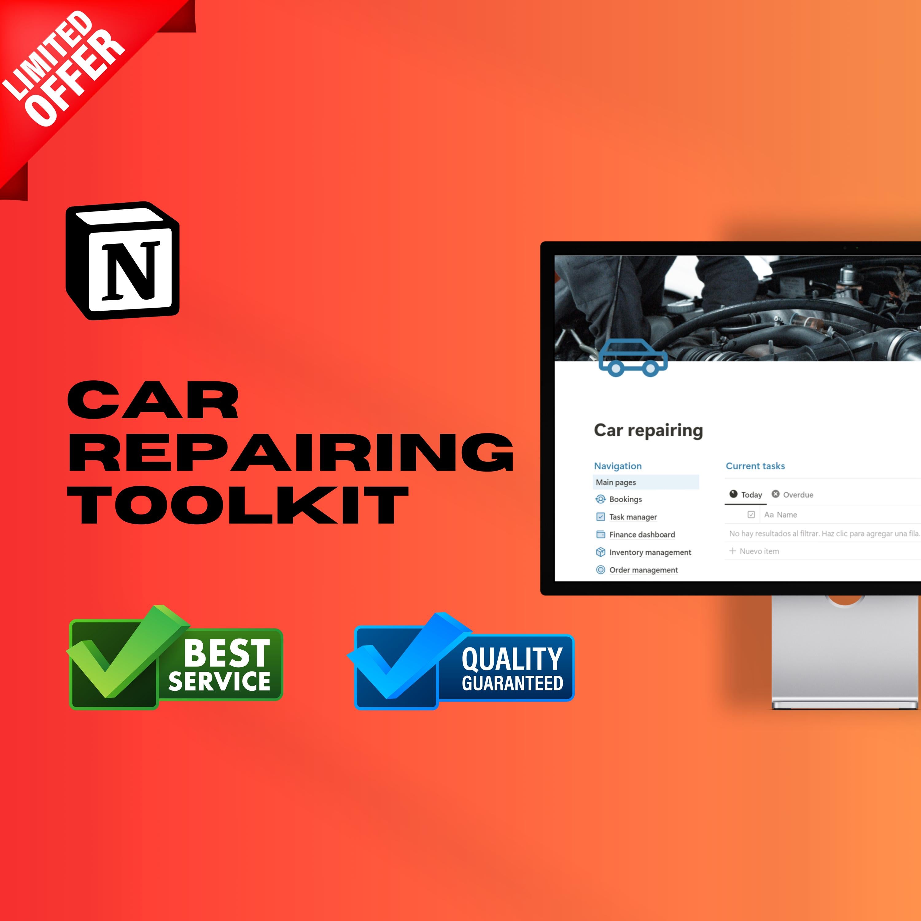 Auto Repair Shop Notion Template | Bookings & Work Orders