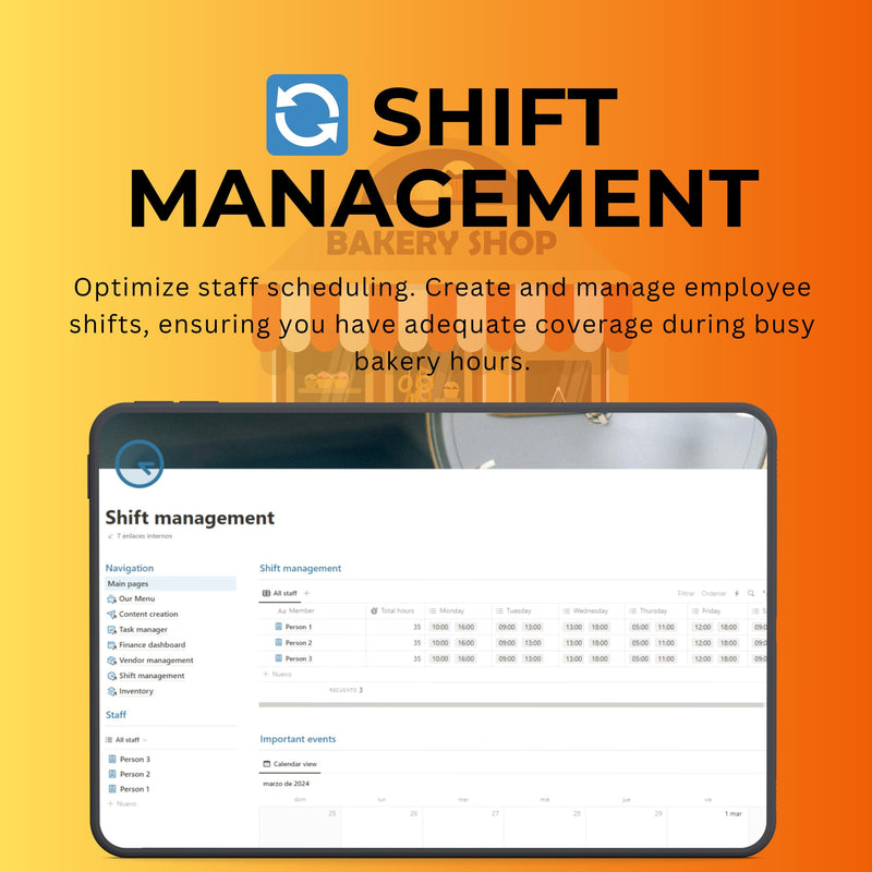Bakery Business Notion Template | Menu, Inventory & Shifts