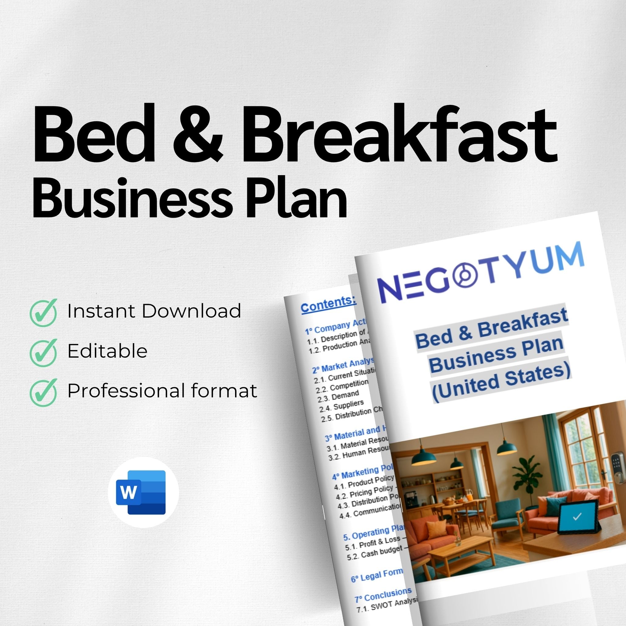 Bed & Breakfast Business Plan Template – Editable Word & Excel