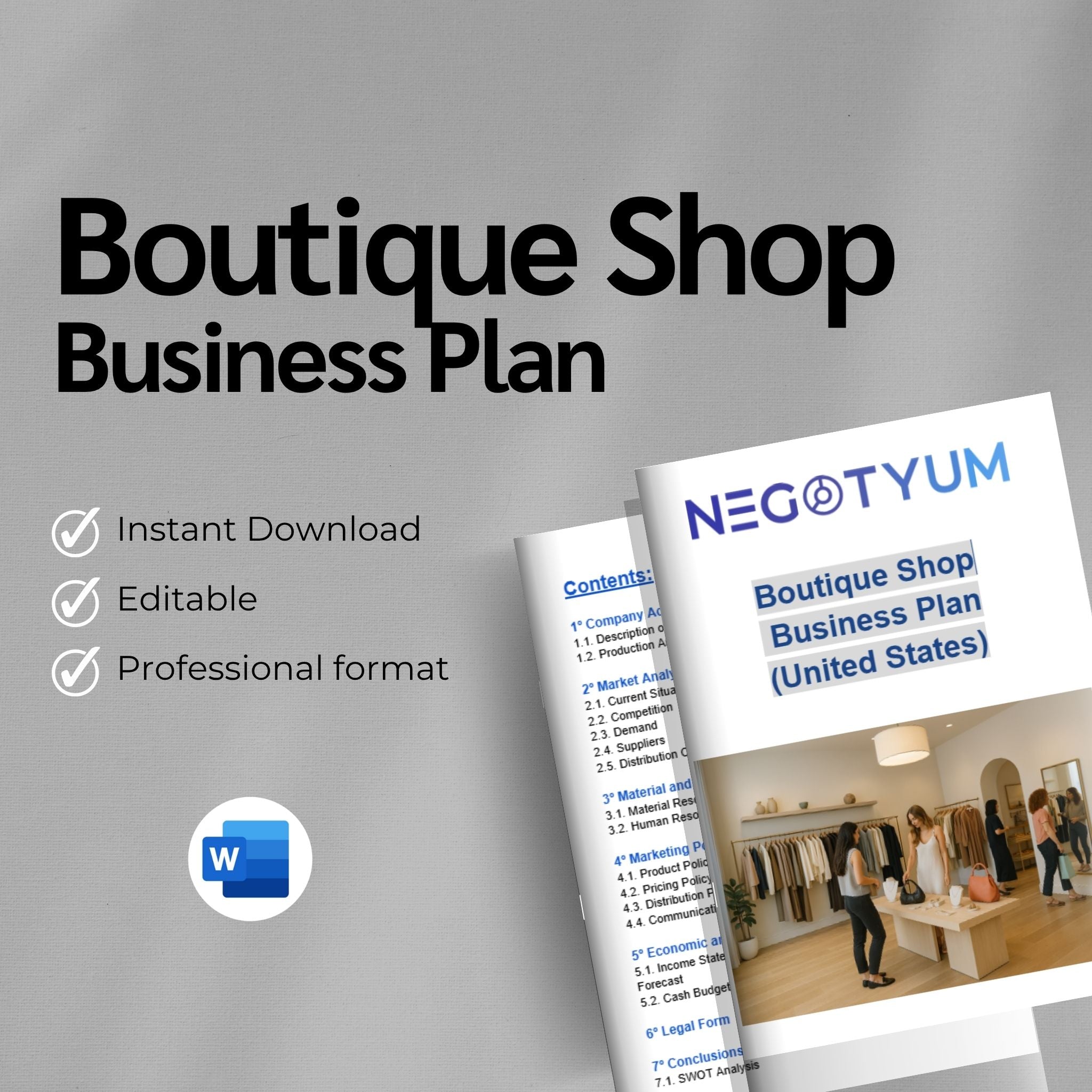 Boutique Shop Business Plan Template – Editable Word & Excel
