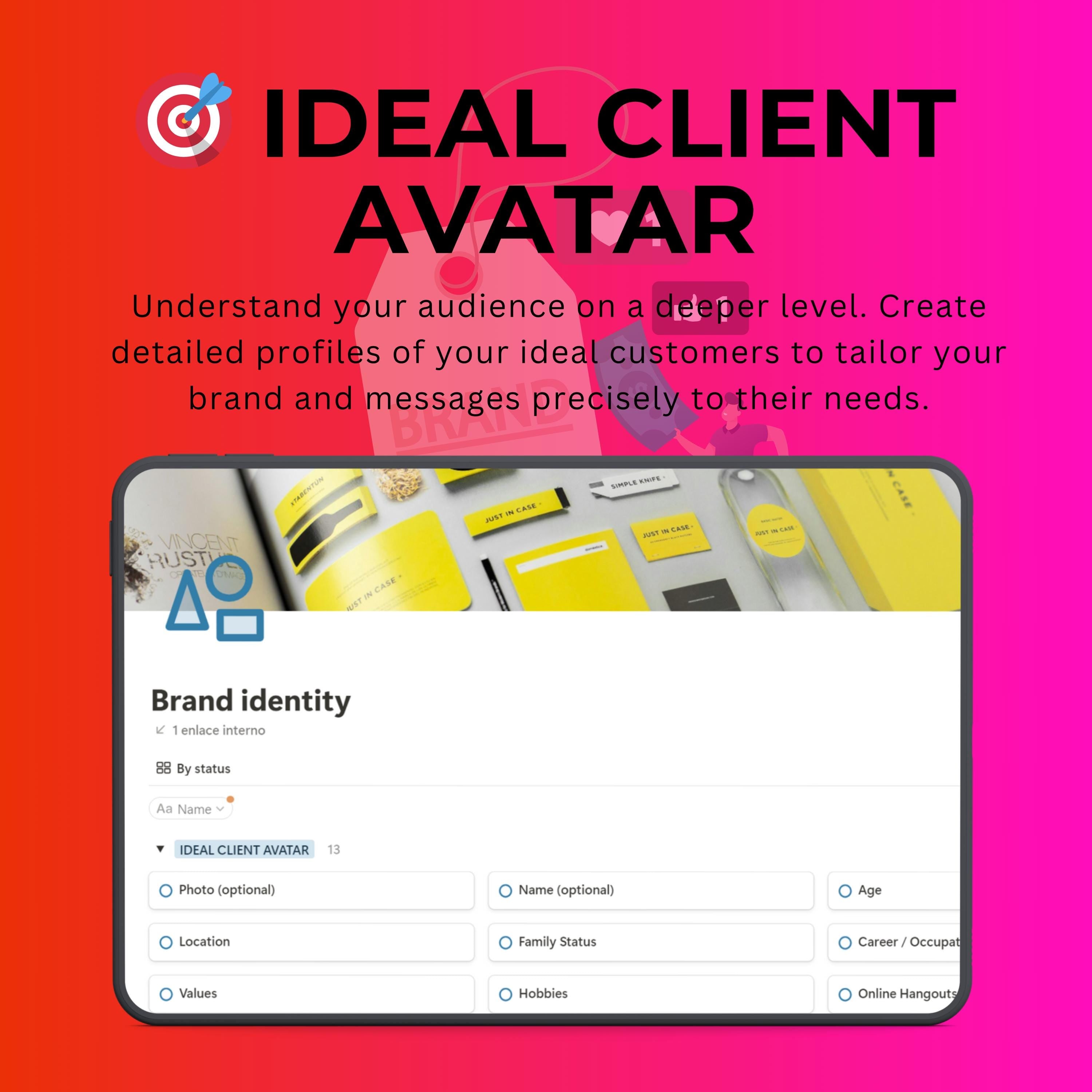 Brand Identity Notion Template • Logos, Colors, Values & Avatar