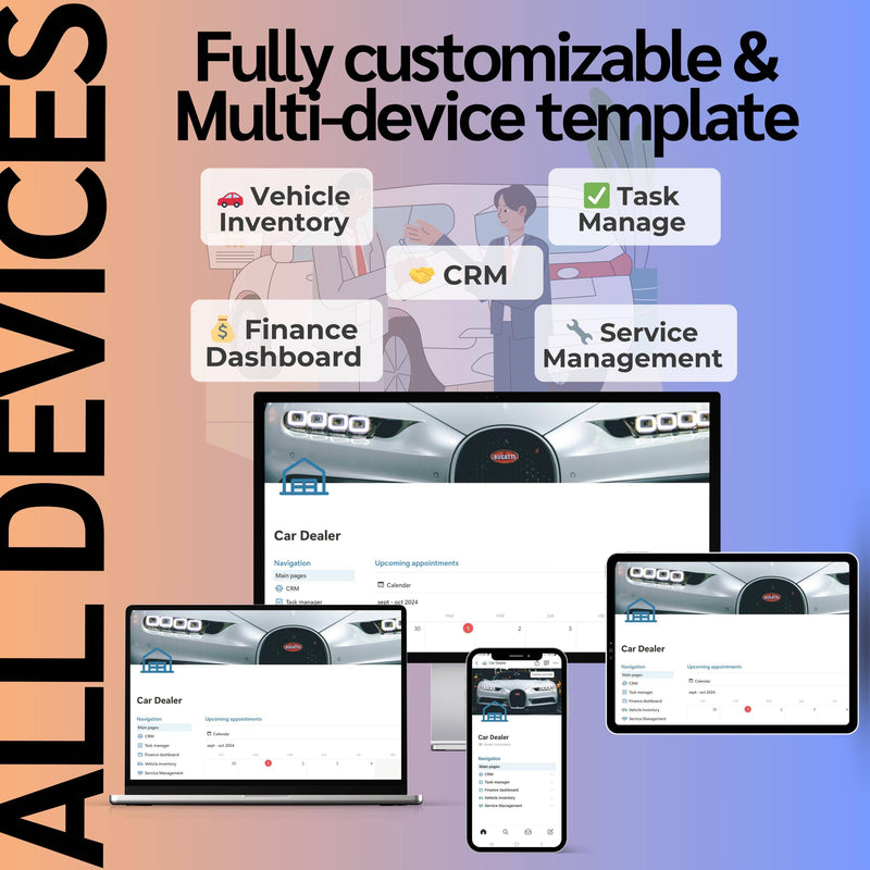 Car Dealer & Showroom Notion Template | CRM | Inventory & Service