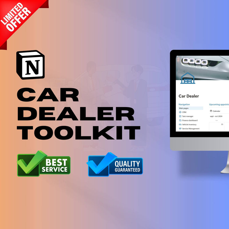 Car Dealer & Showroom Notion Template | CRM | Inventory & Service