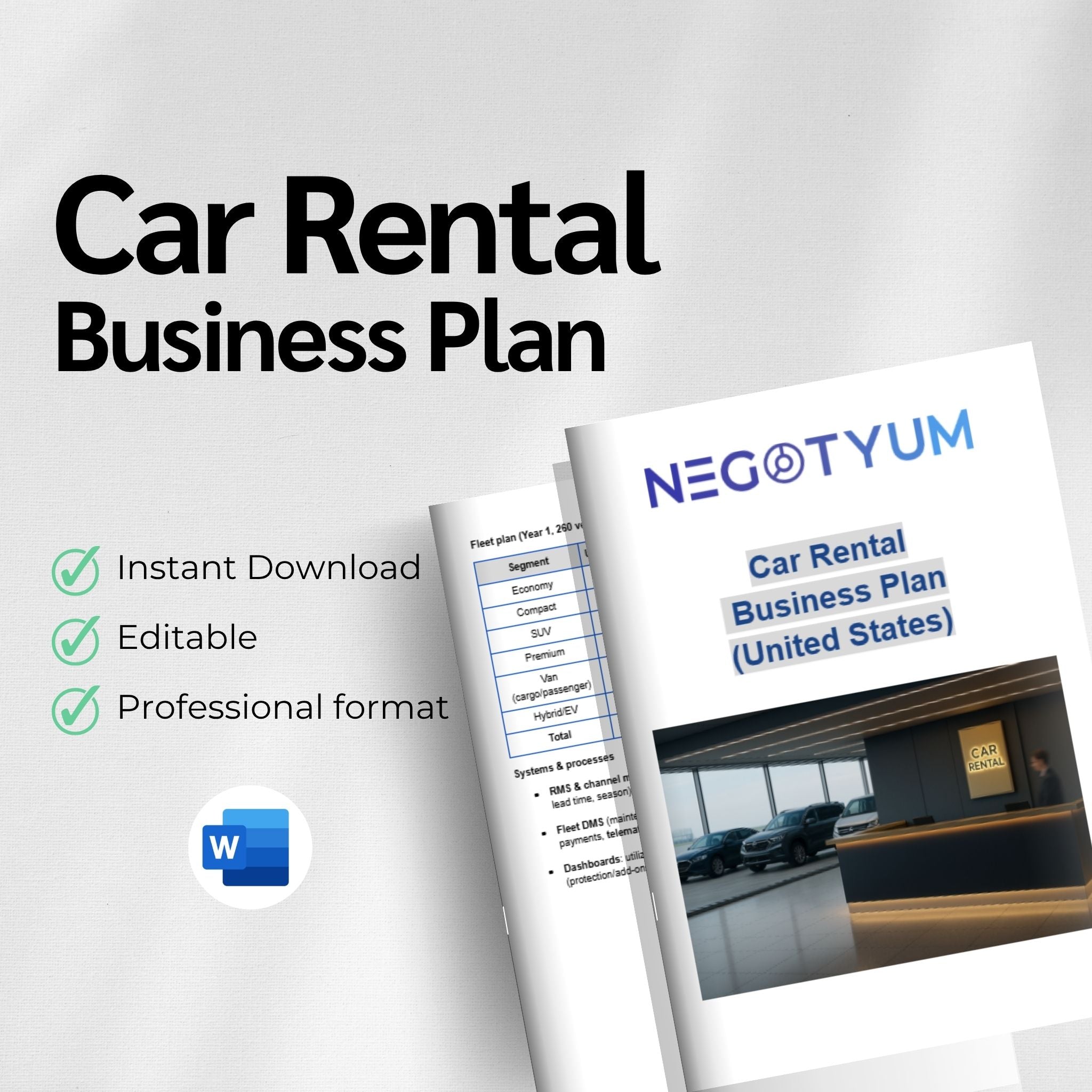 Car Rental Business Plan Template – Editable Word & Excel