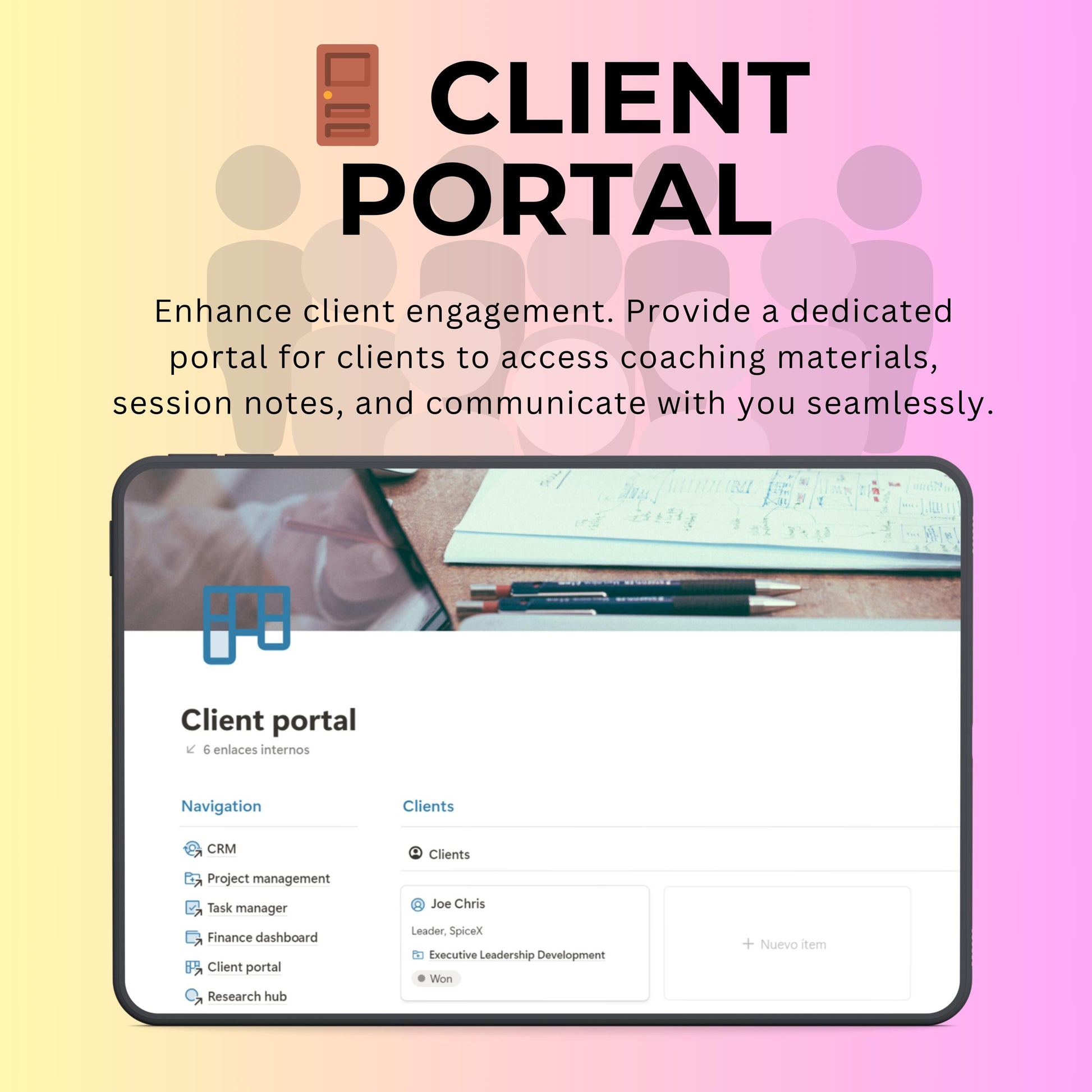Coaching & Content Notion Template | CRM, Client Portal & Planner