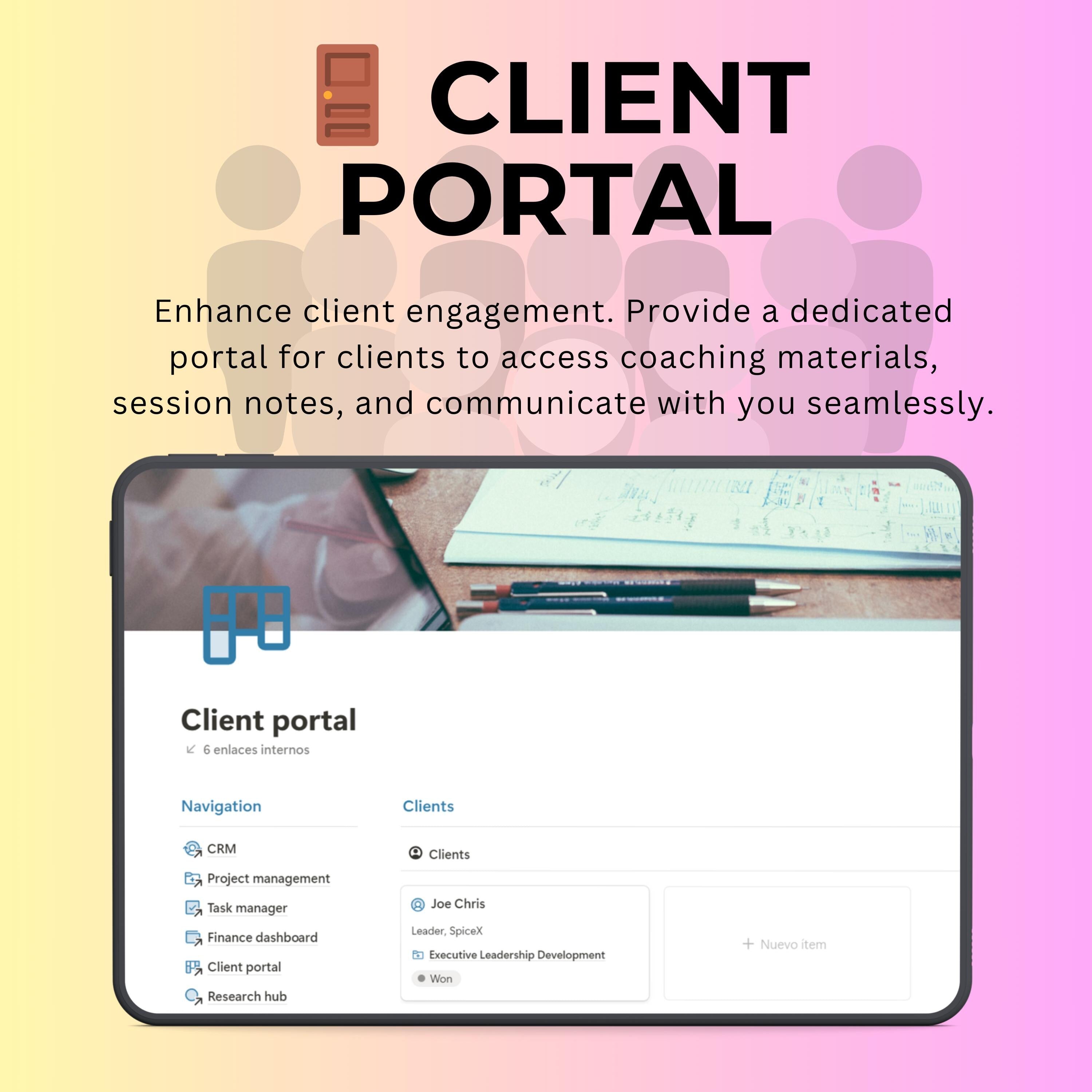 Coaching & Content Notion Template | CRM, Client Portal & Planner