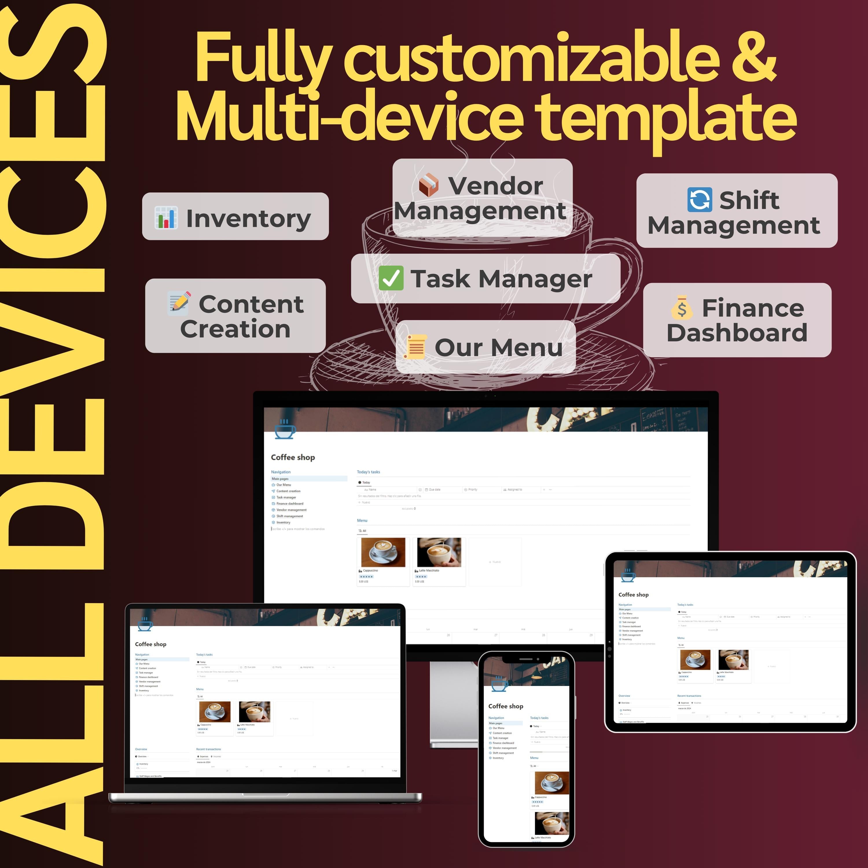 Coffee Shop Notion Template | Menu, Inventory & Shifts