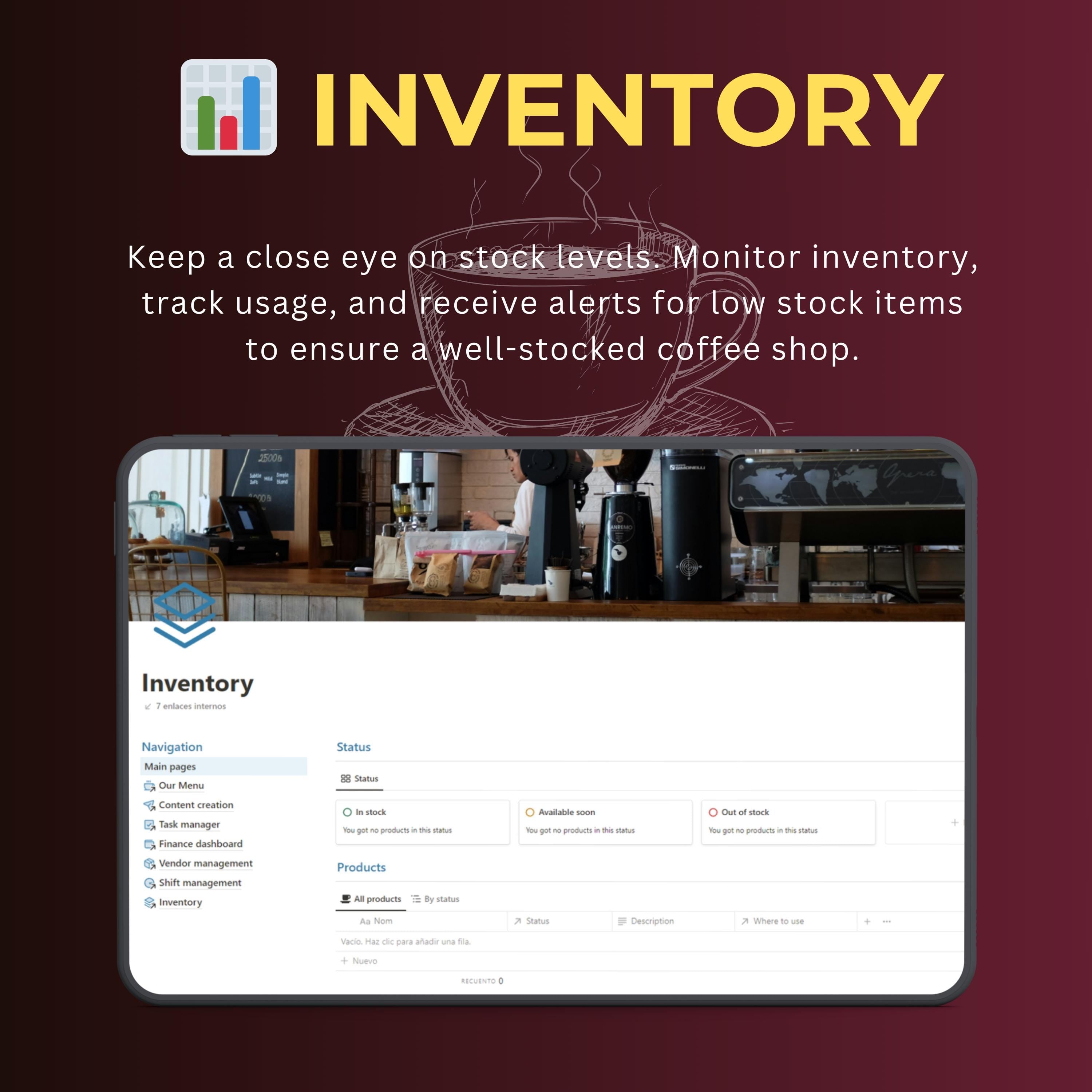 Coffee Shop Notion Template | Menu, Inventory & Shifts
