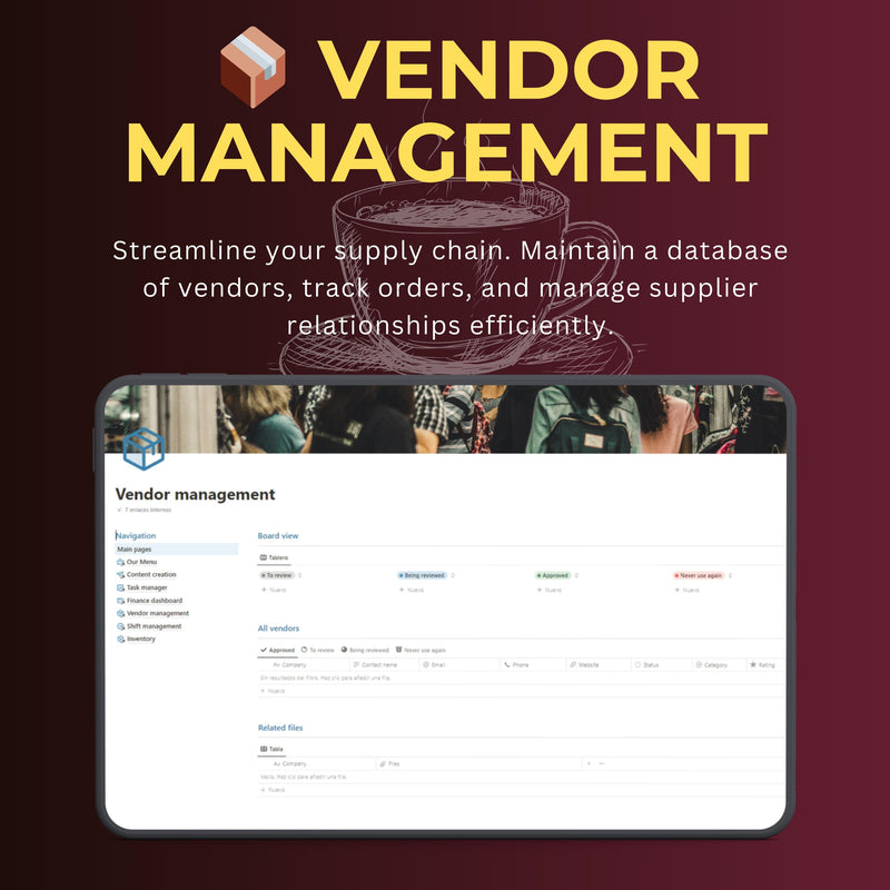 Coffee Shop Notion Template | Menu, Inventory & Shifts