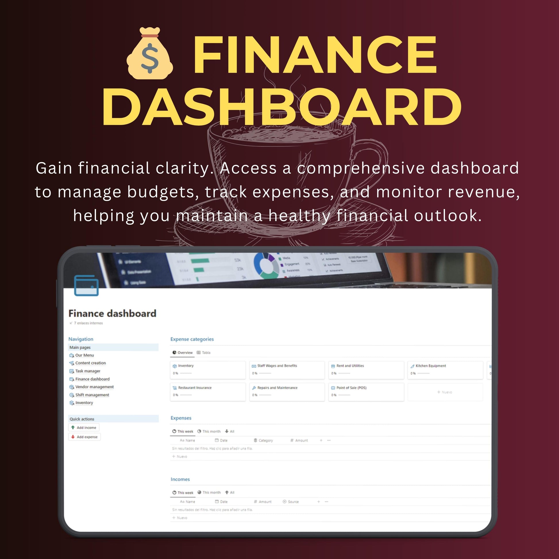 Coffee Shop Notion Template | Menu, Inventory & Shifts