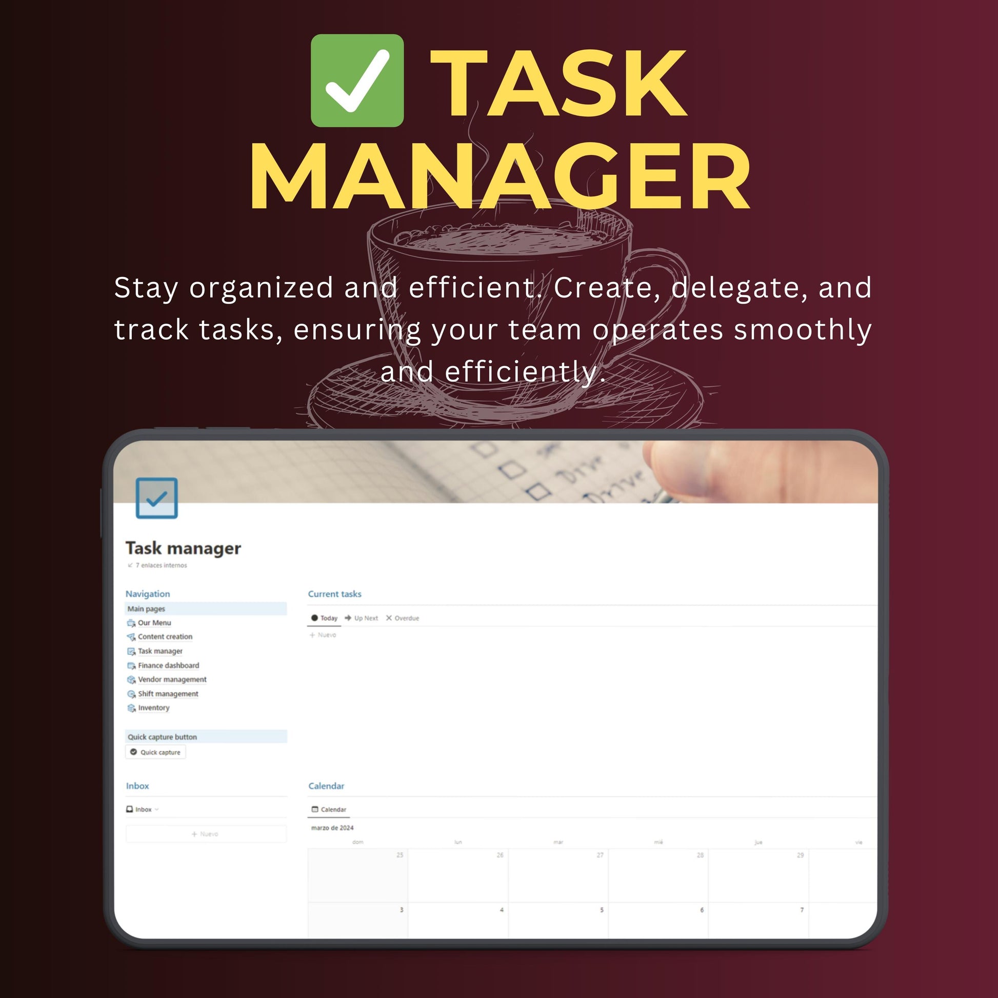 Coffee Shop Notion Template | Menu, Inventory & Shifts