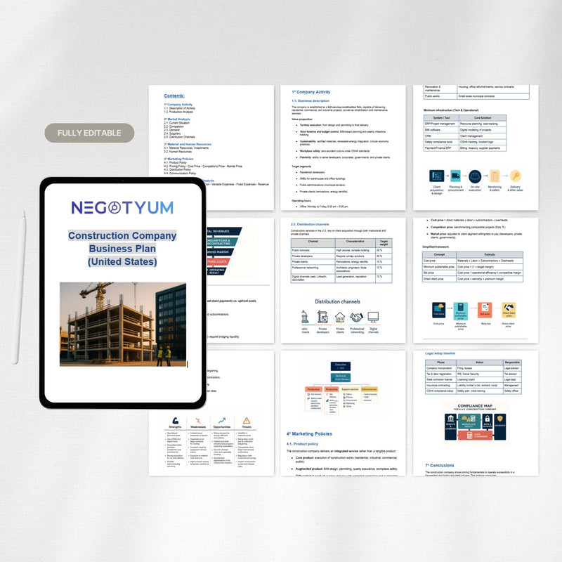 Construction Company Business Plan Template – Editable Word & Excel