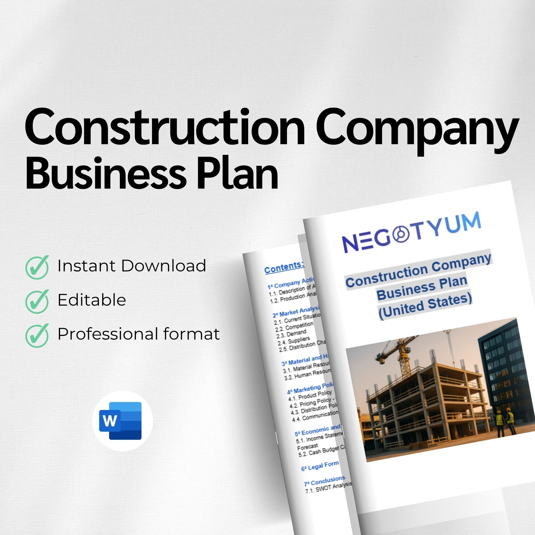 Construction Company Business Plan Template – Editable Word & Excel