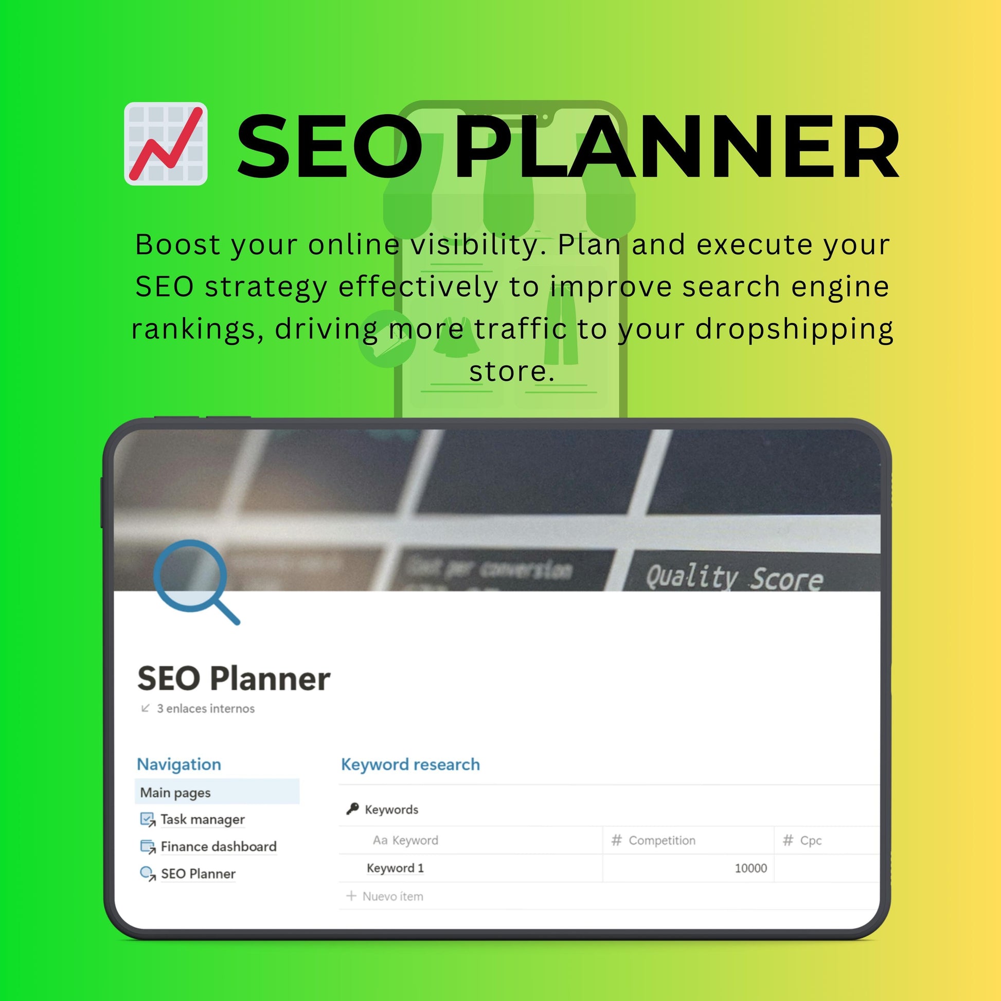 Dropshipping Notion Template | E-commerce Planner & SEO Tracker