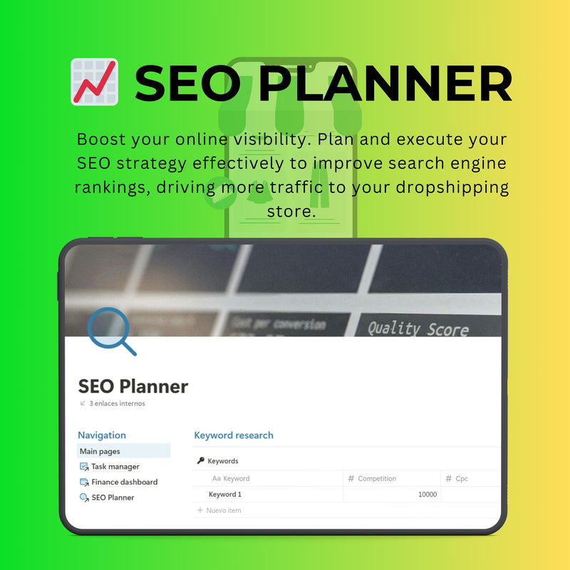 Dropshipping Notion Template | E-commerce Planner & SEO Tracker