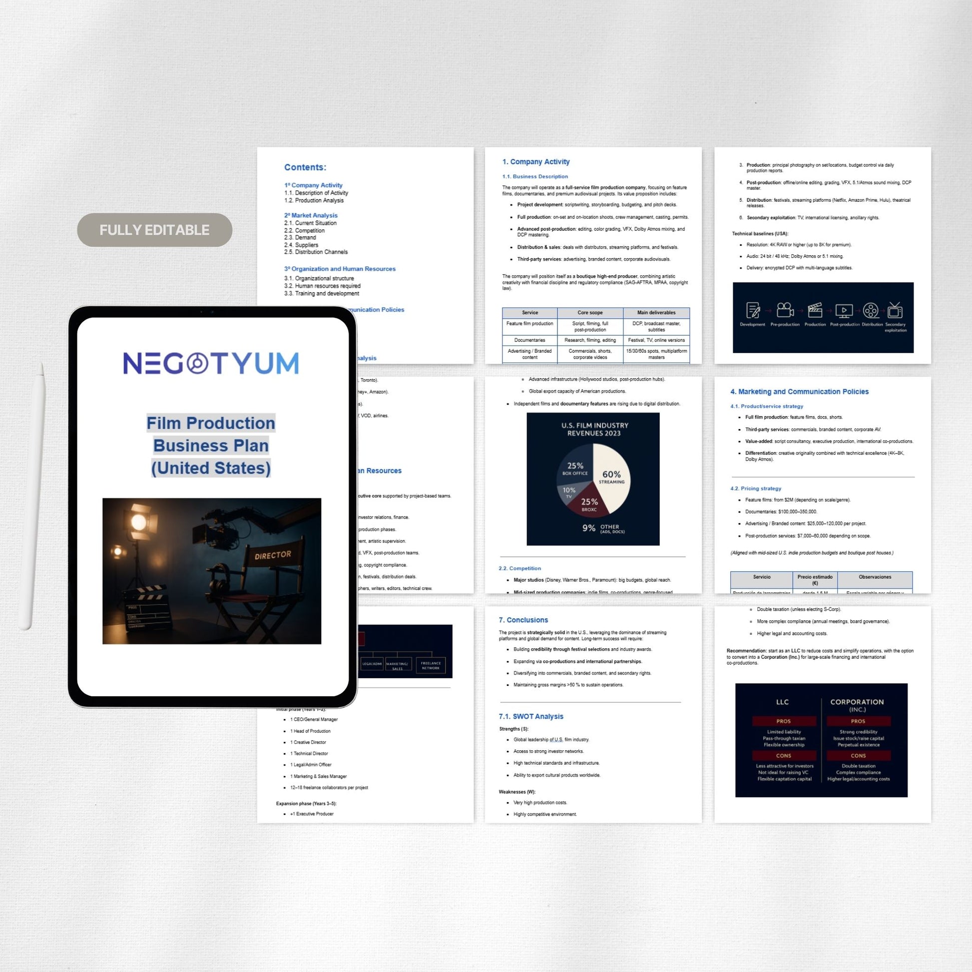 Film Production Business Plan Template – Editable Word & Excel