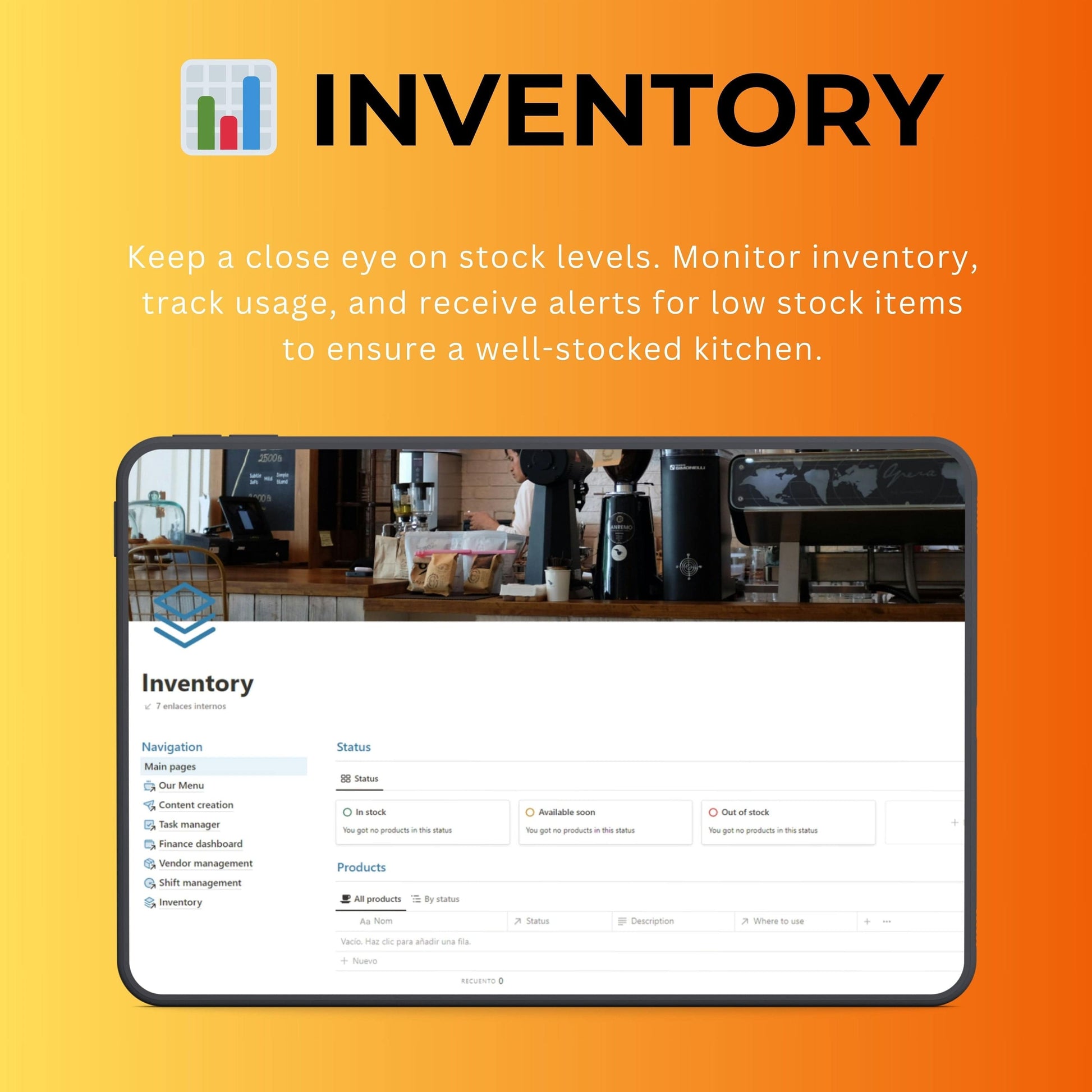 Food & Beverage Notion Template | Restaurants | Menu, Inventory & Shifts