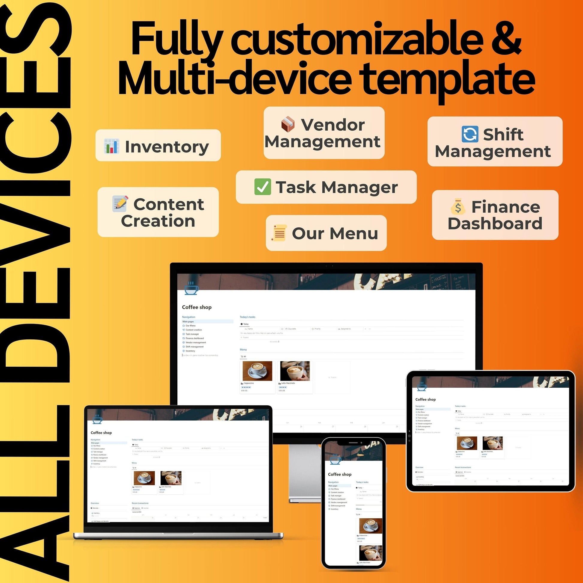 Food & Beverage Notion Template | Restaurants | Menu, Inventory & Shifts