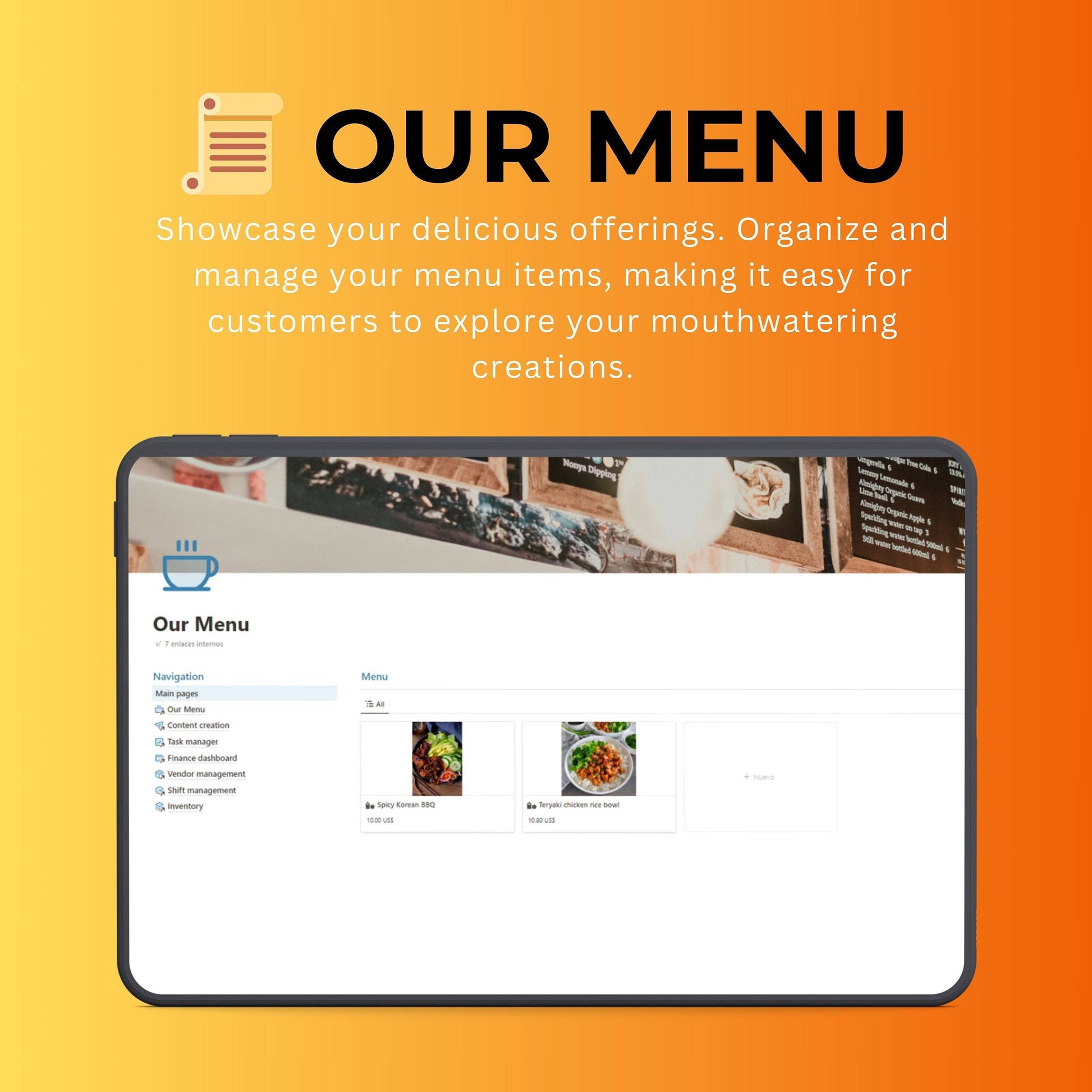 Food & Beverage Notion Template | Restaurants | Menu, Inventory & Shifts