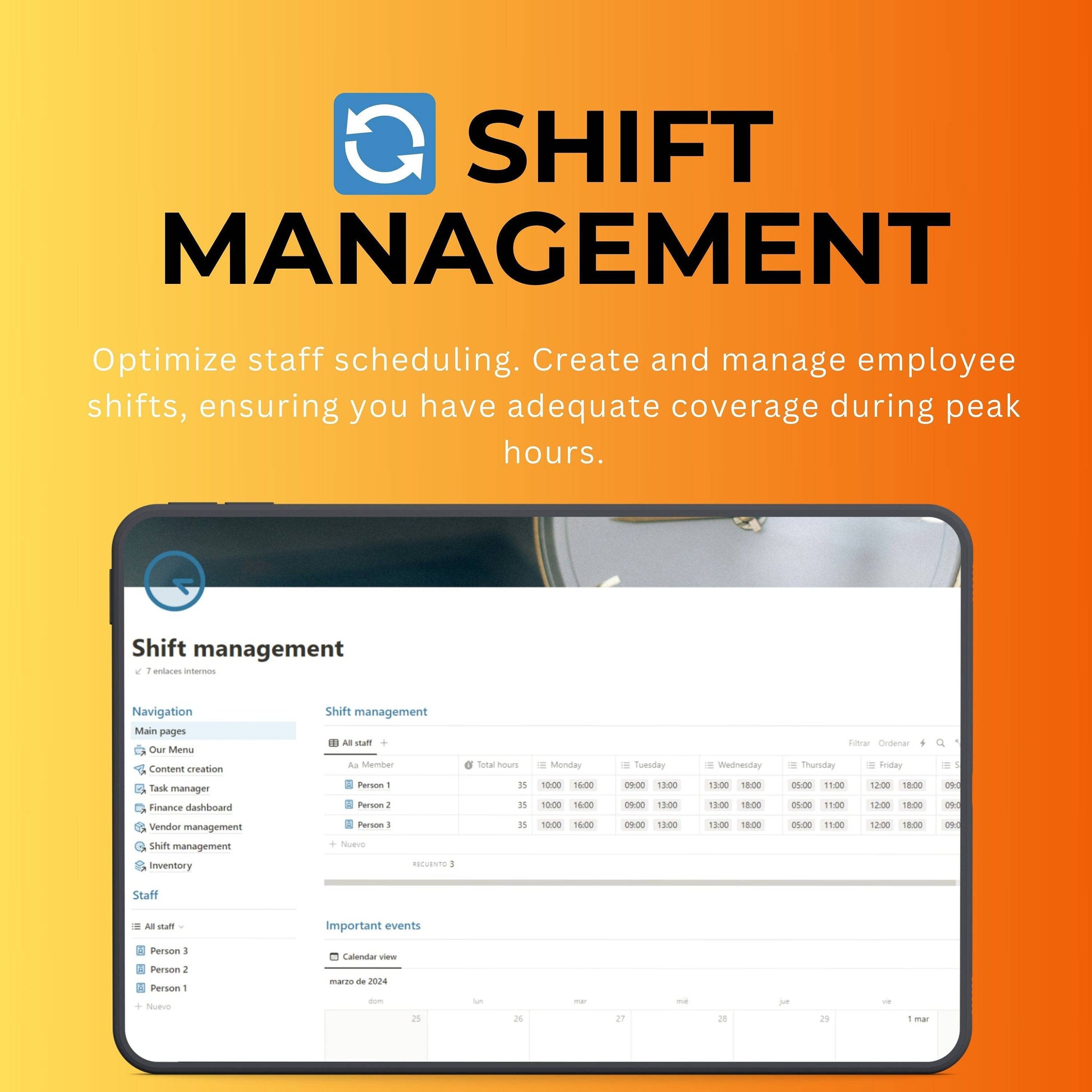 Food & Beverage Notion Template | Restaurants | Menu, Inventory & Shifts
