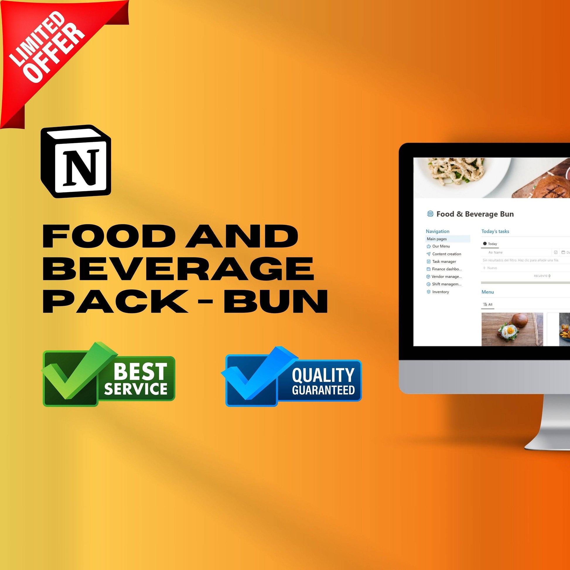 Food & Beverage Notion Template | Restaurants | Menu, Inventory & Shifts