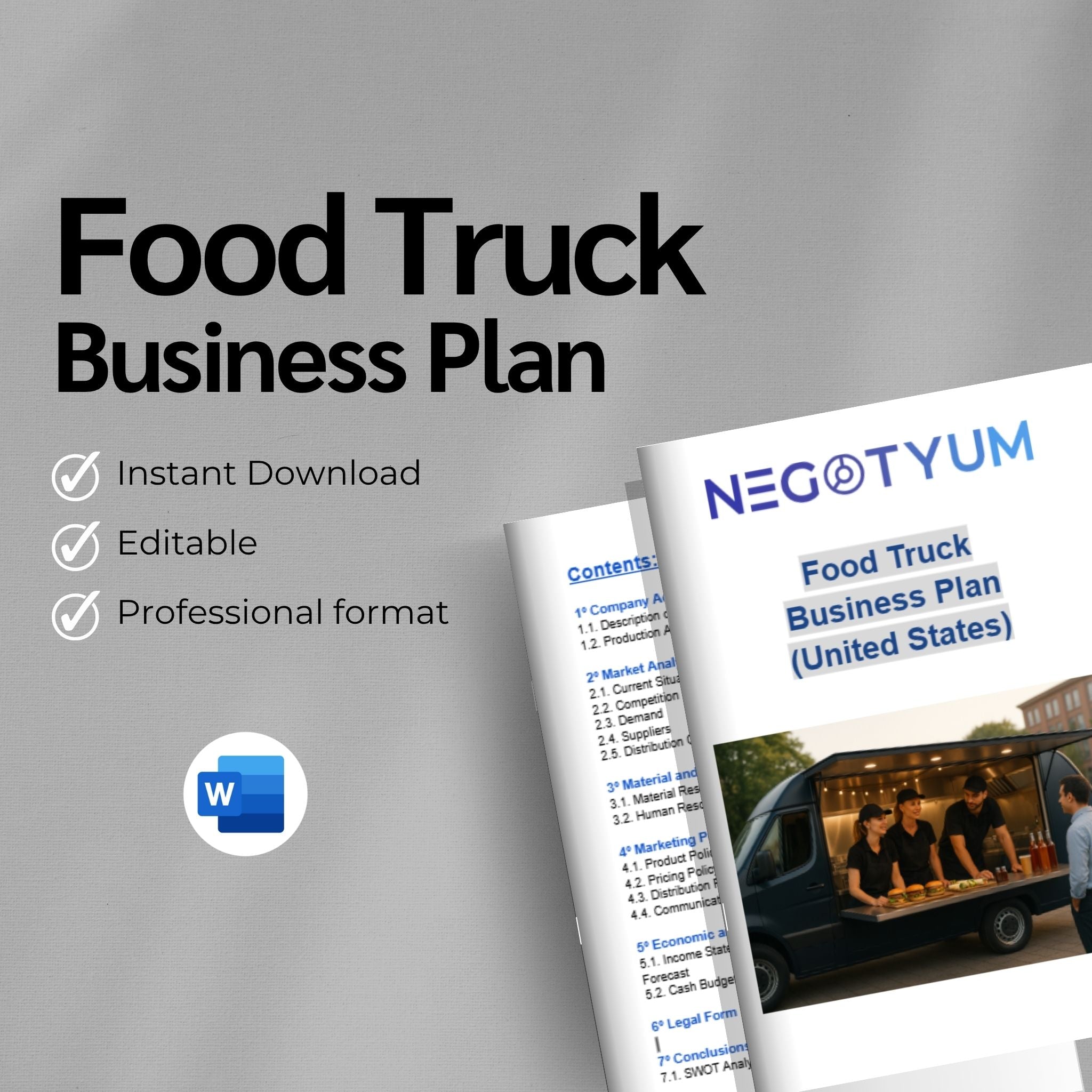 Food Truck Business Plan Template – Editable Word & Excel