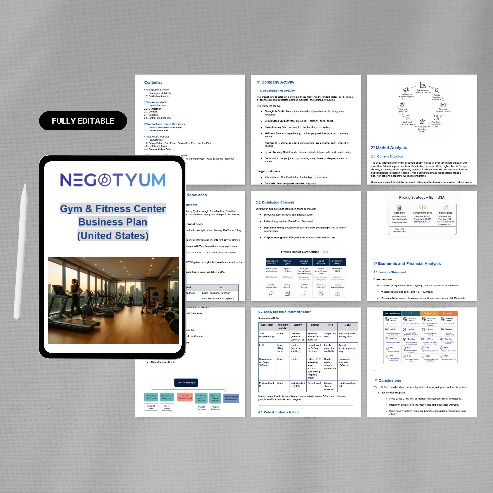 Gym & Fitness Center Business Plan Template – Editable Word & Excel