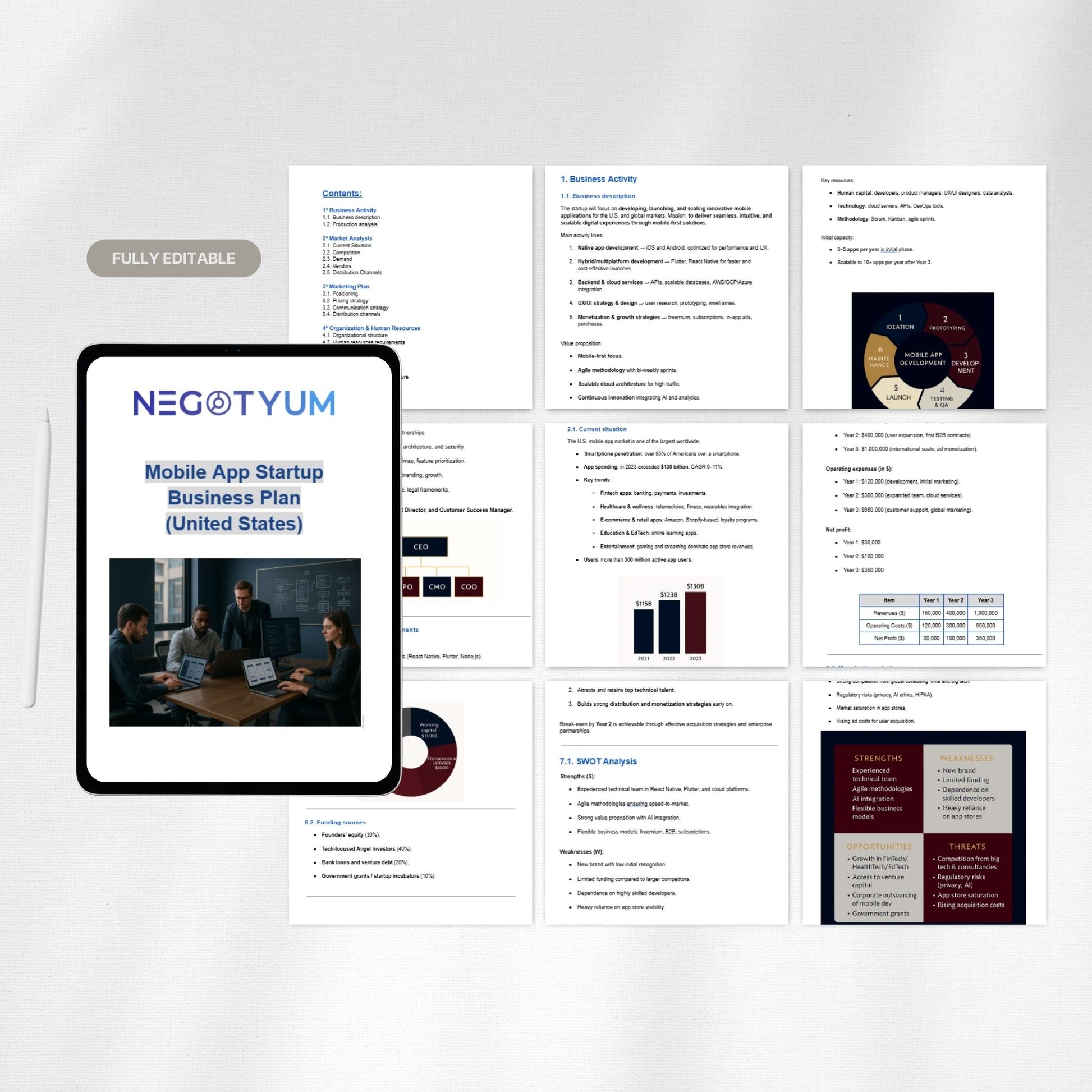 Mobile App Startup Business Plan Template – Editable Word & Excel