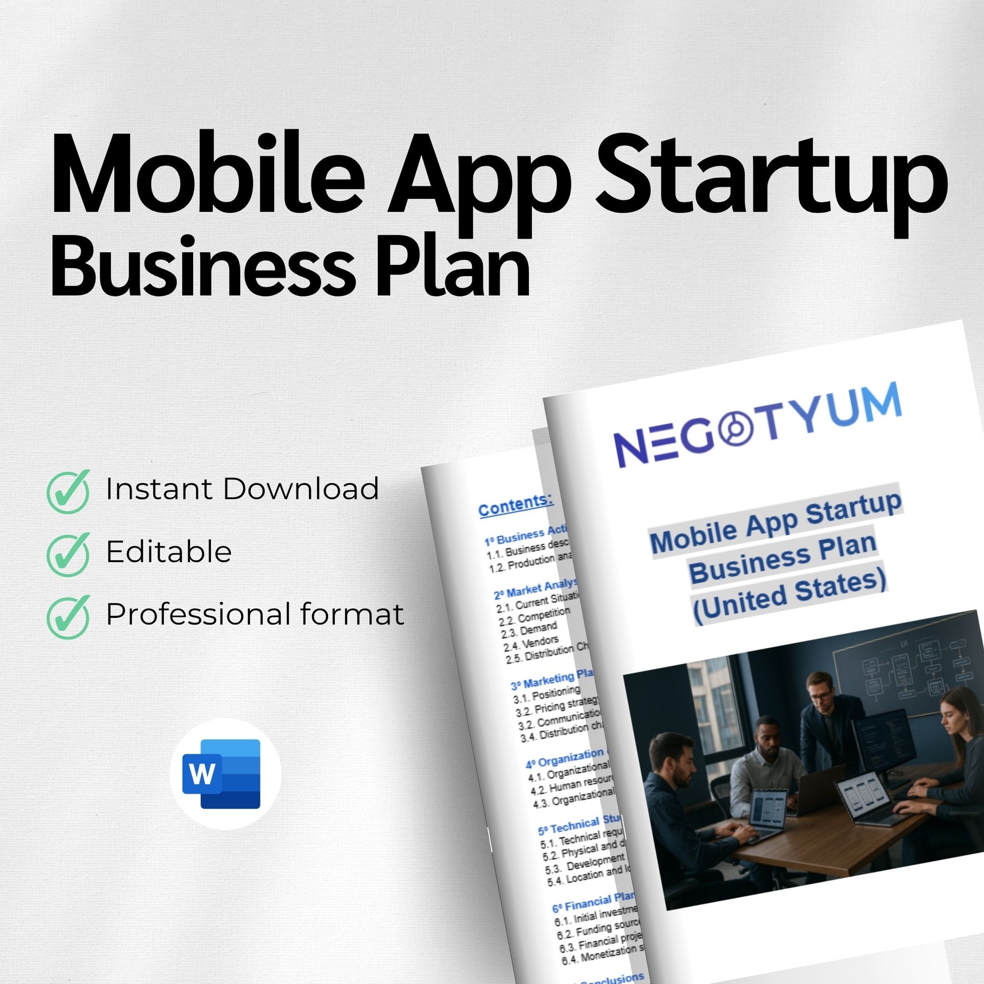 Mobile App Startup Business Plan Template – Editable Word & Excel