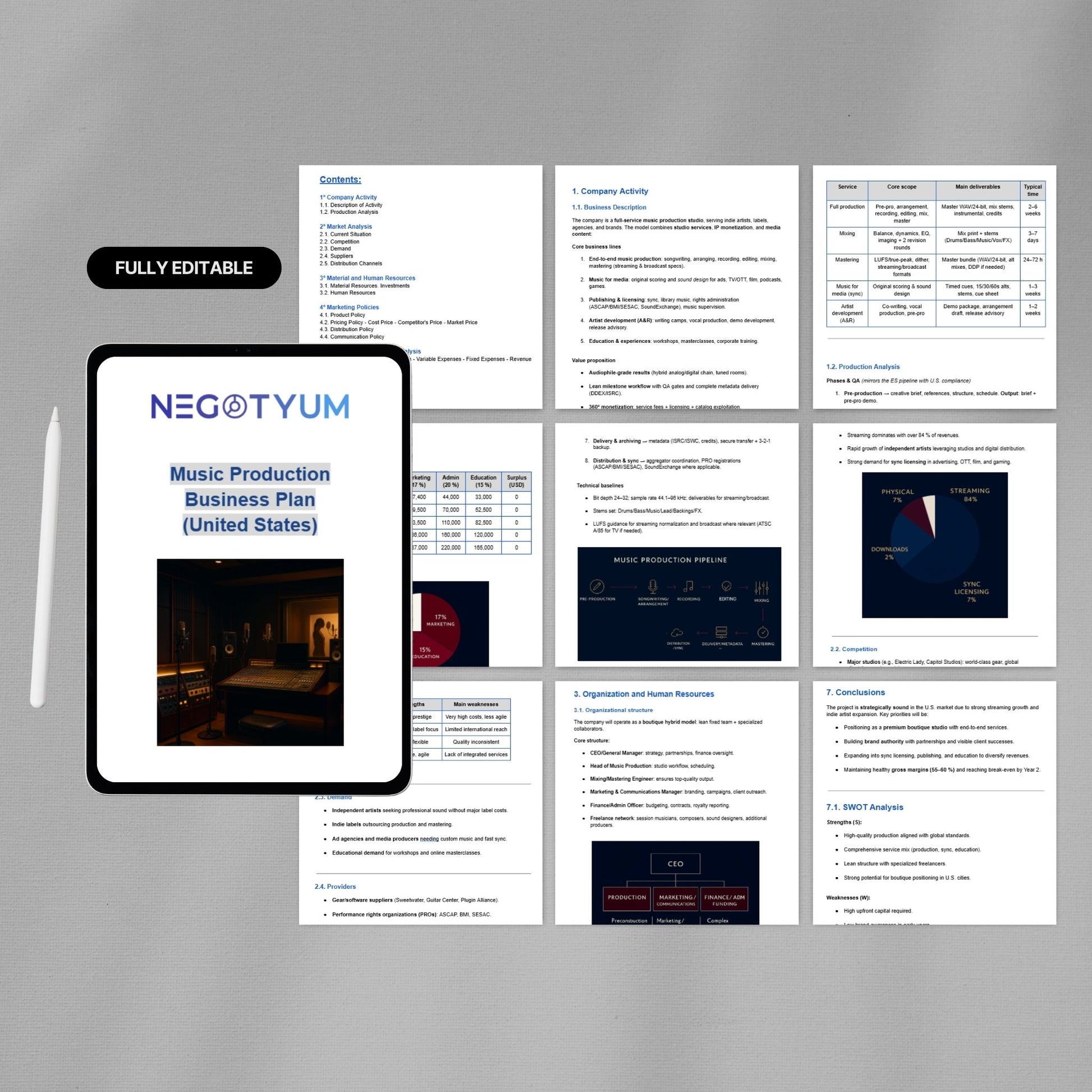 Music Production Business Plan Template – Editable Word & Excel
