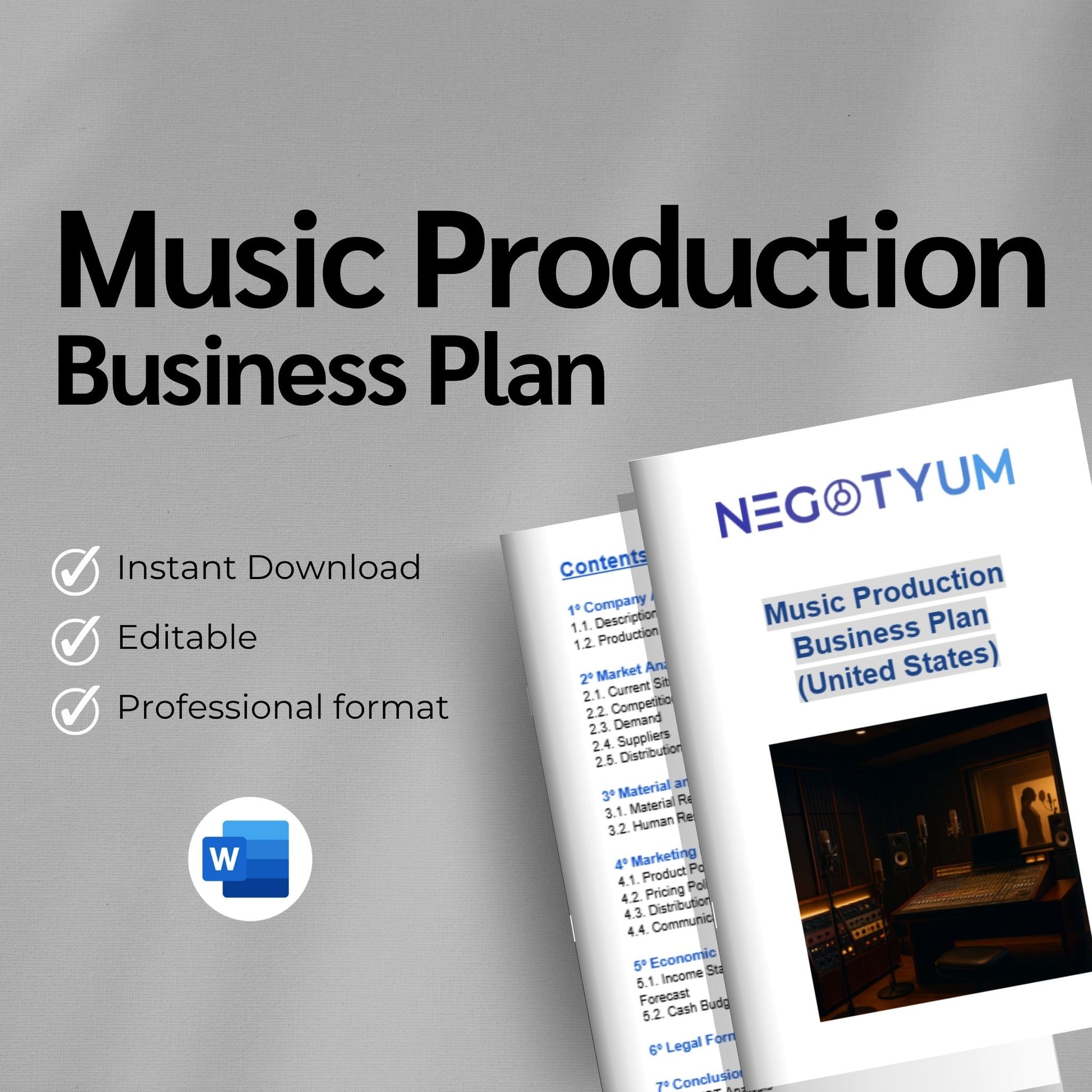 Music Production Business Plan Template – Editable Word & Excel
