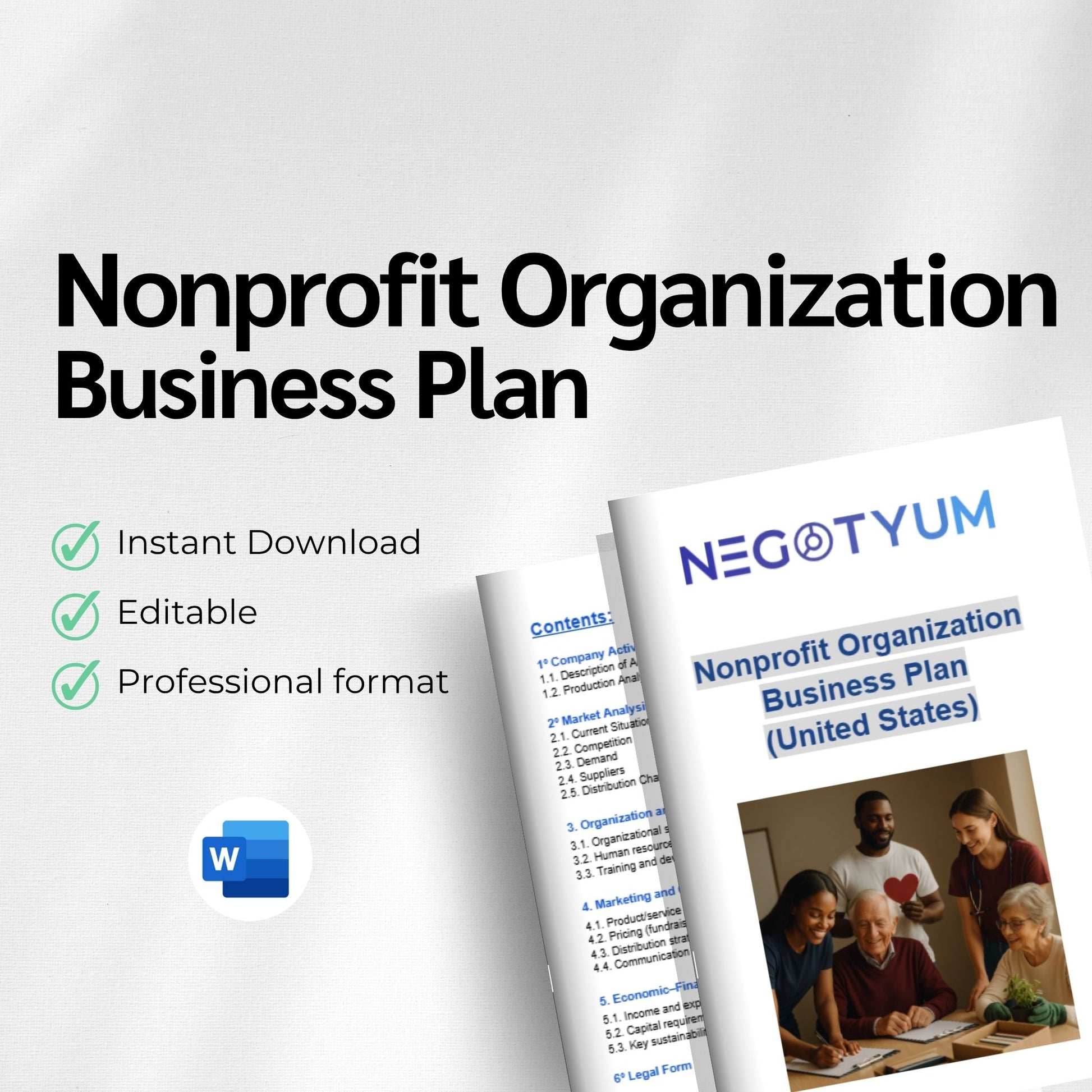 Nonprofit Organization Business Plan Template – Editable Word & Excel