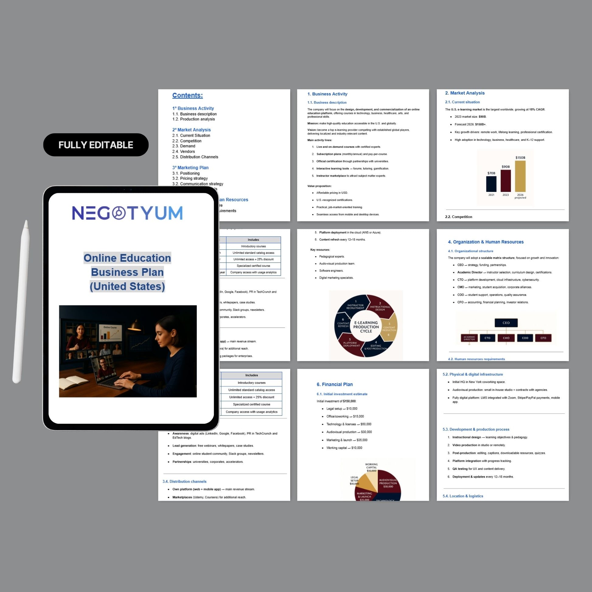 Online Education Business Plan Template – Editable Word & Excel