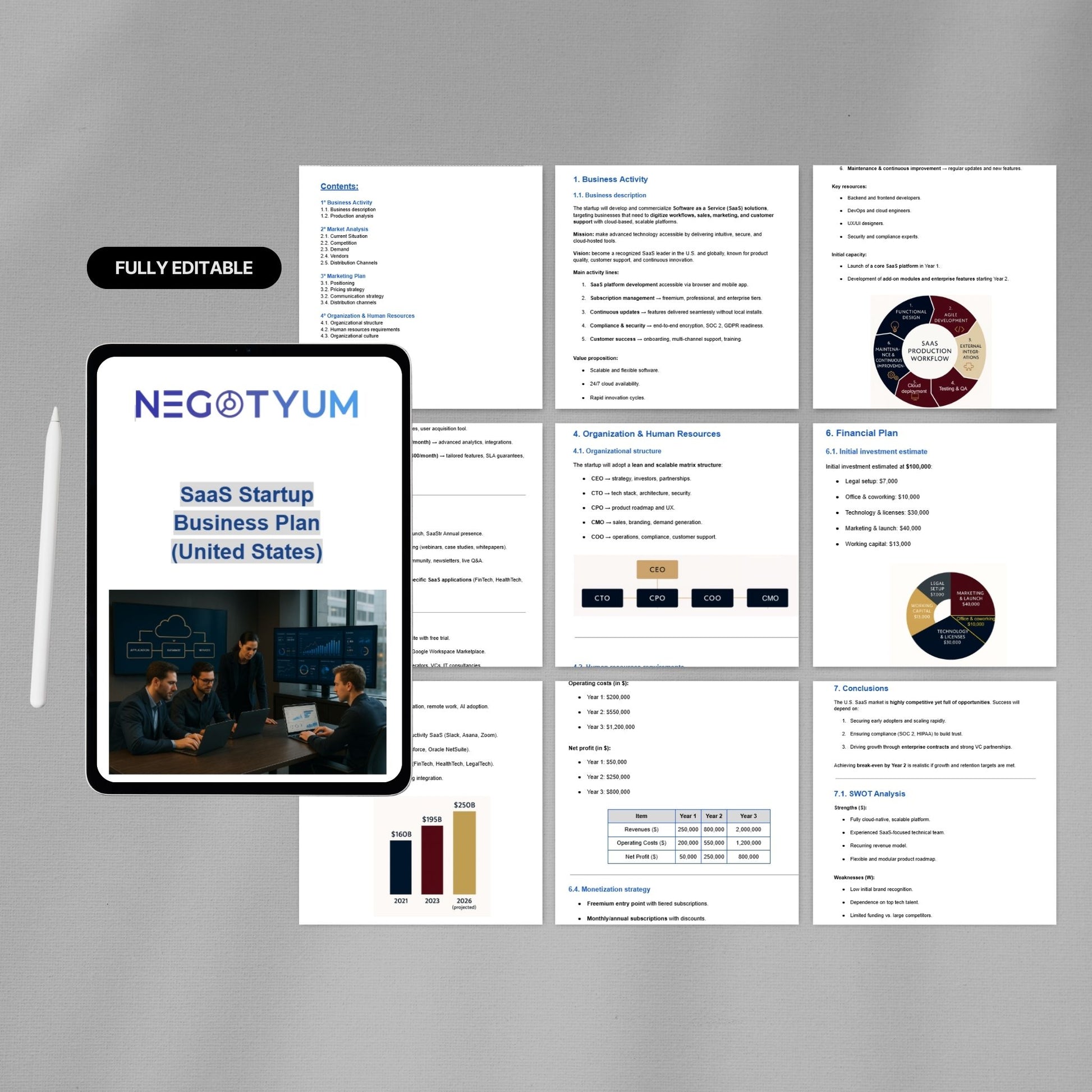 SaaS Startup Business Plan Template – Editable Word & Excel