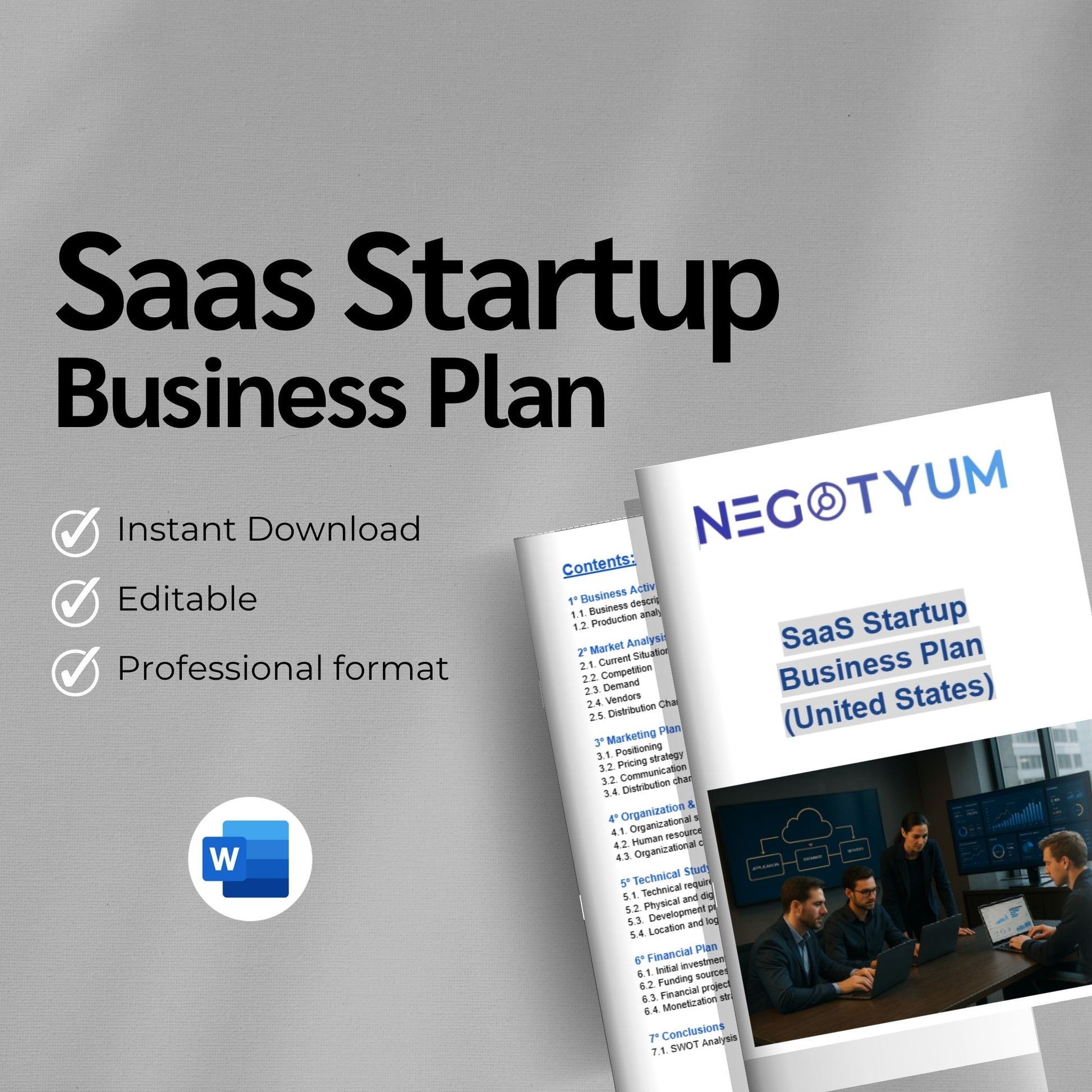 SaaS Startup Business Plan Template – Editable Word & Excel