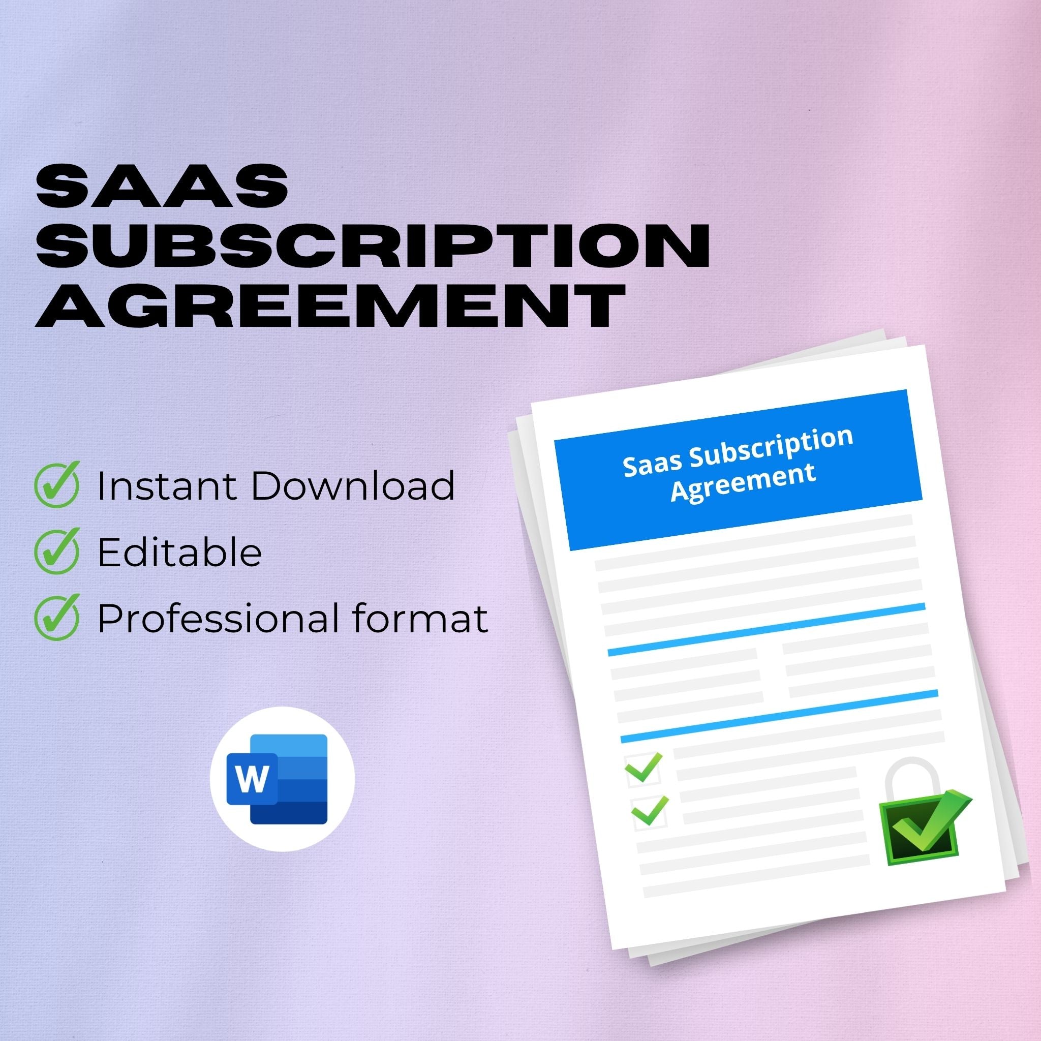SaaS Subscription Agreement + Service Level Addendum Template – Editable Word Contract