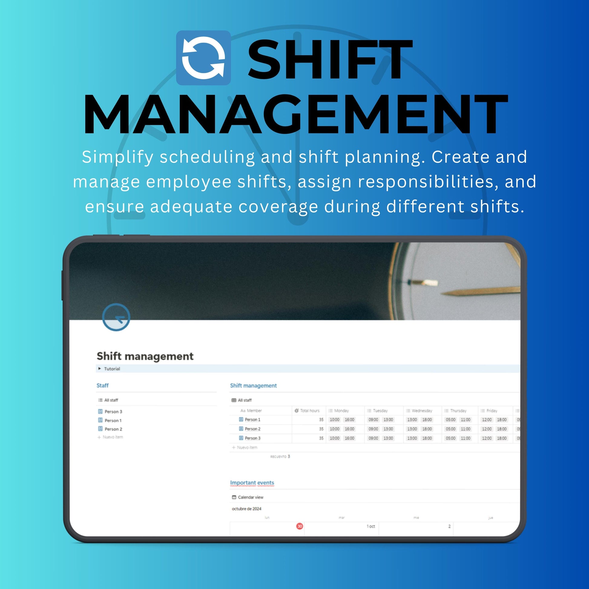 Shift Management Notion Template | Schedules & Availability