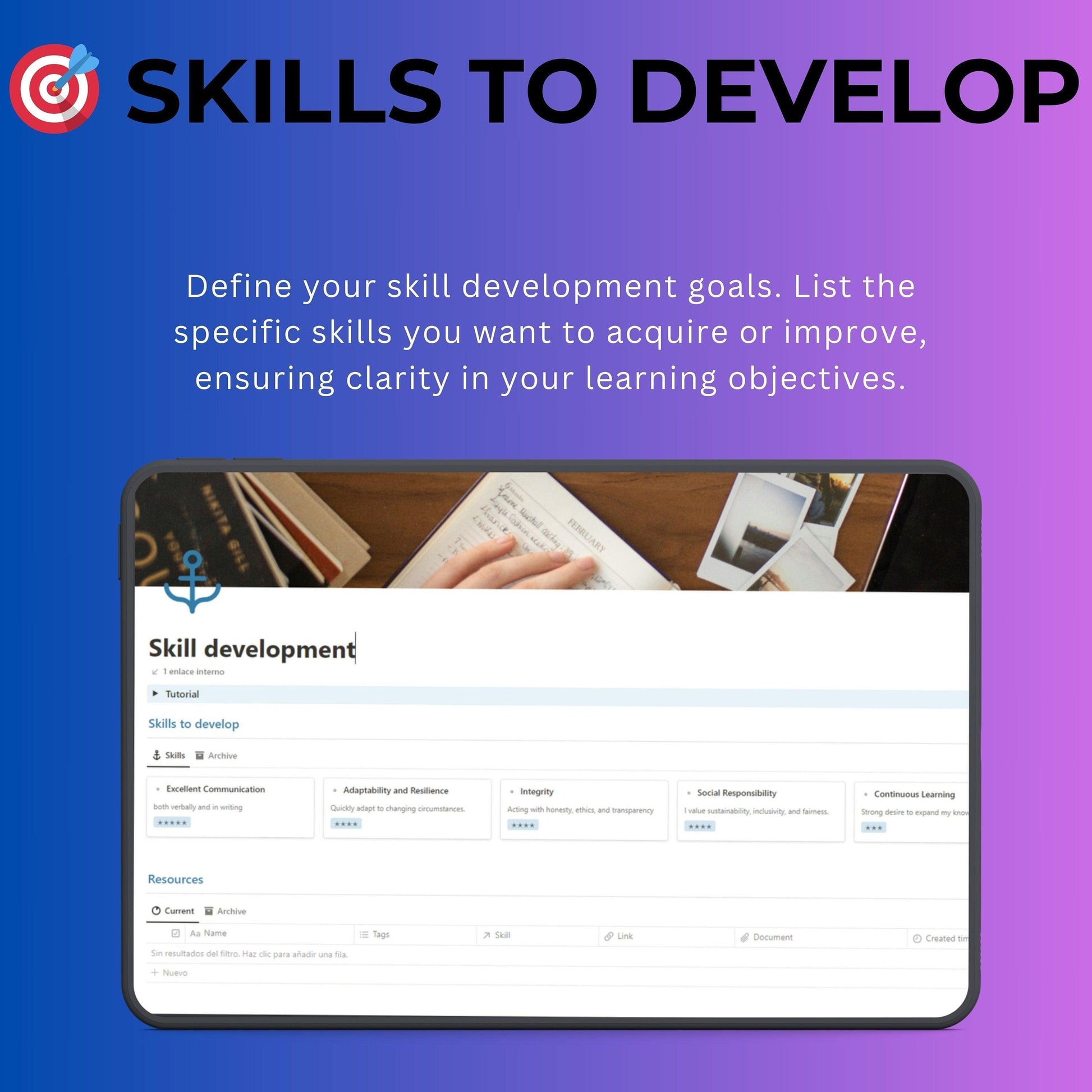 Skill Development Notion Template | Personal Growth & Learning Tracker
