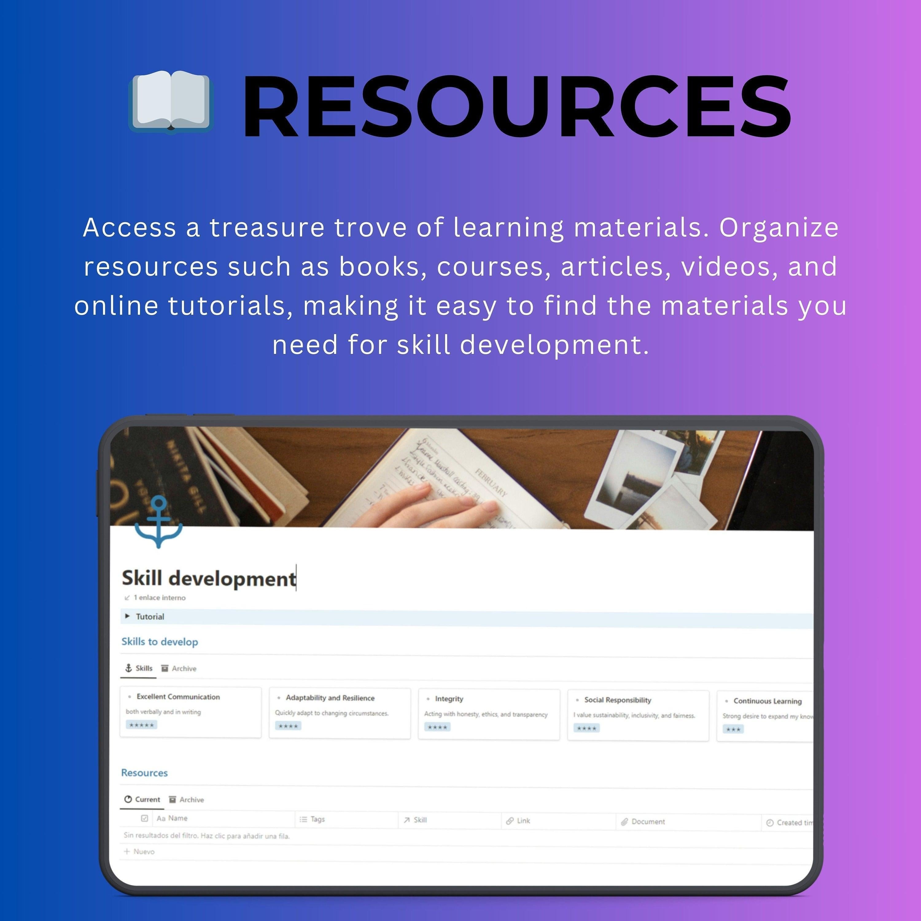 Skill Development Notion Template | Personal Growth & Learning Tracker