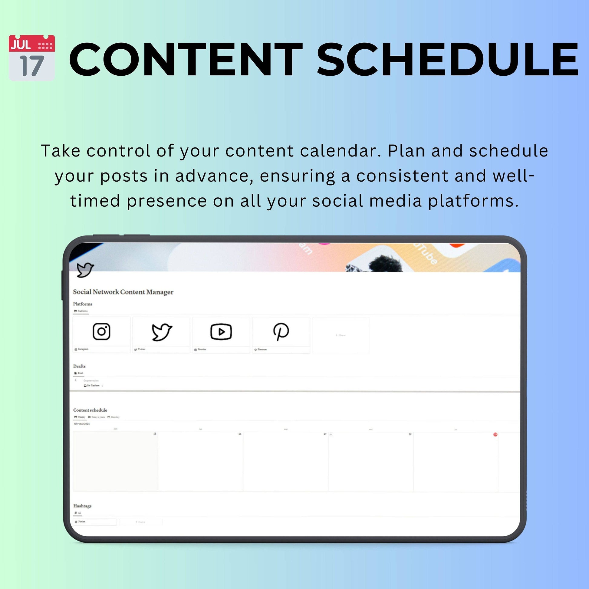 Social Media Manager Notion Template | Calendar, Planner & Analytics