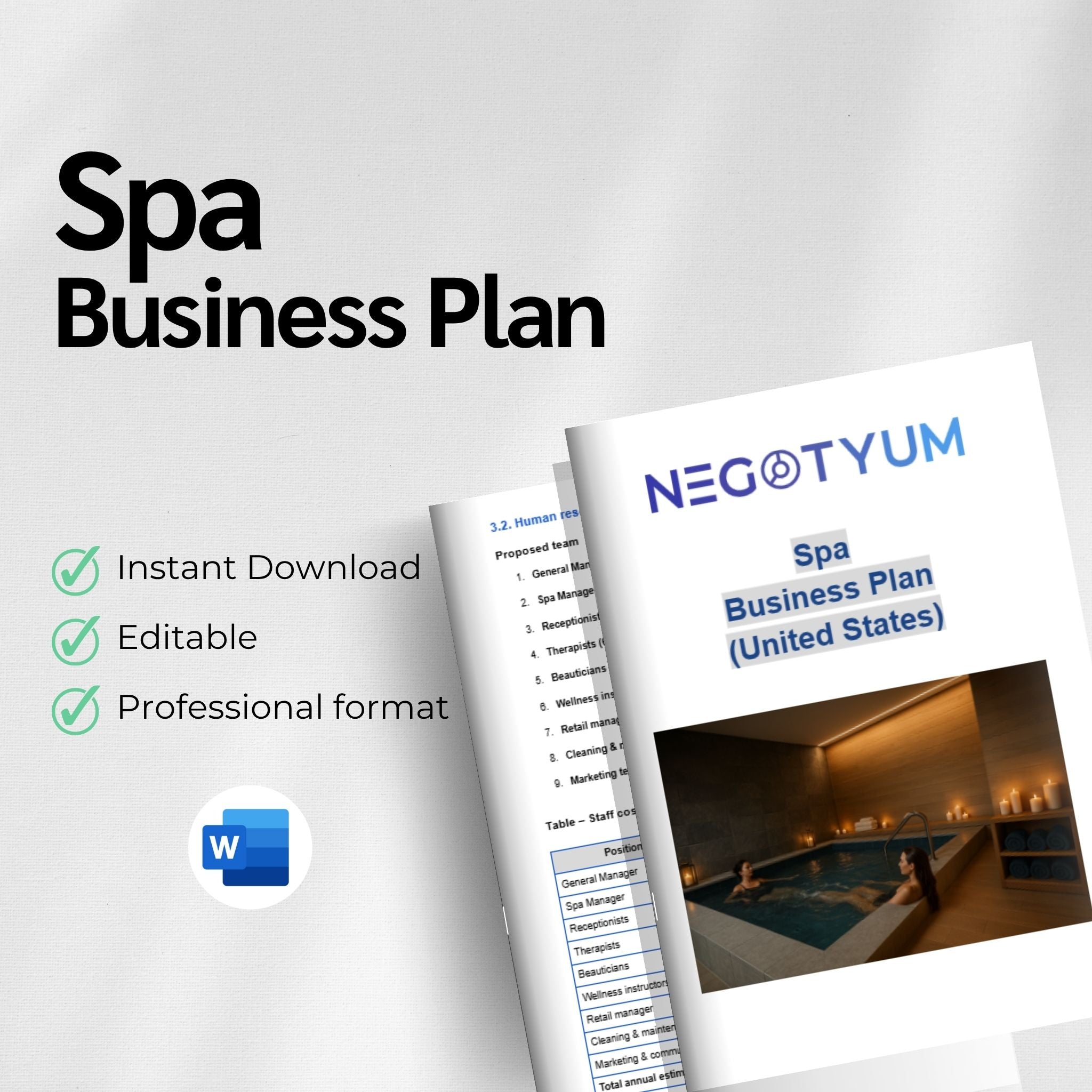 Spa Business Plan Template – Editable Word & Excel