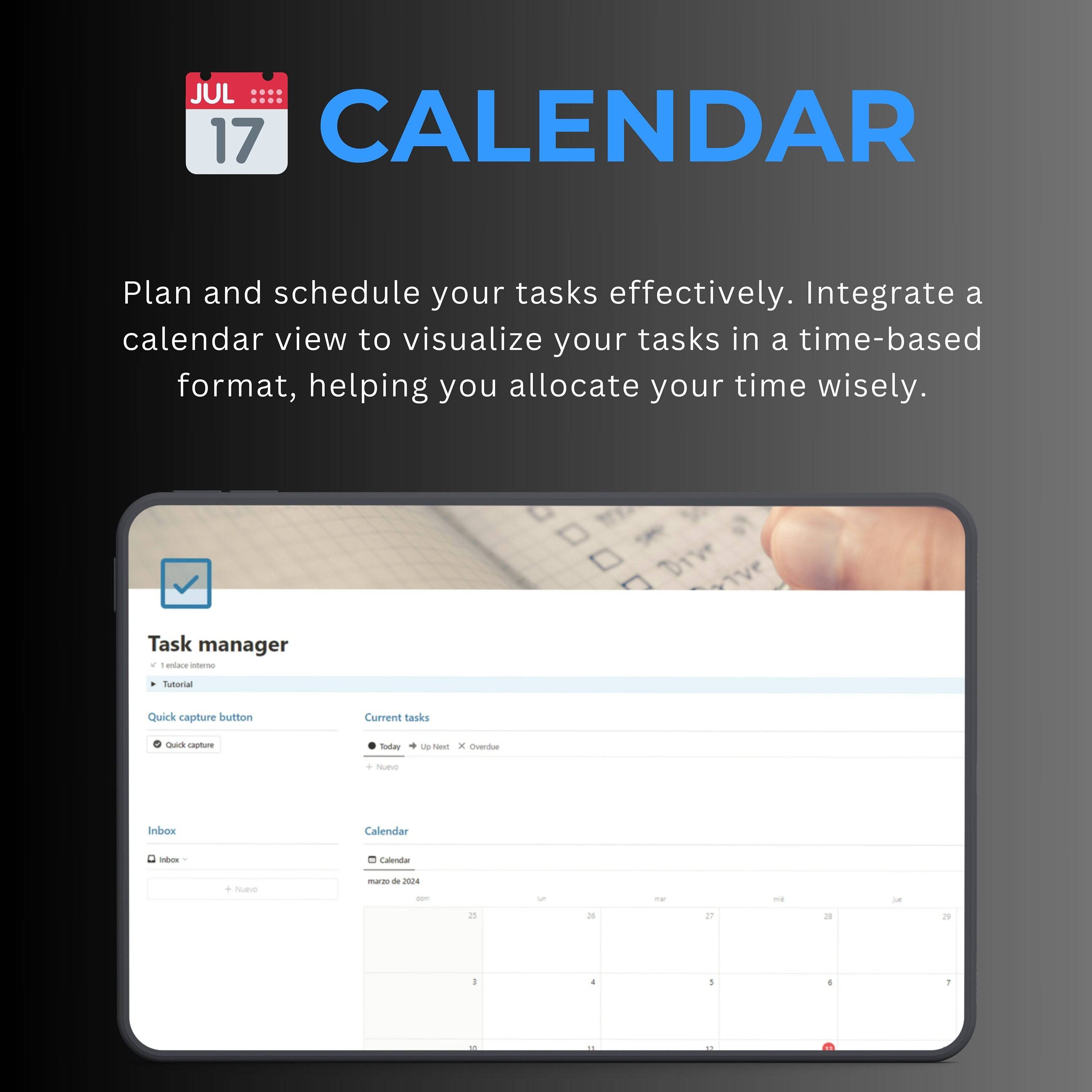 Task Manager Notion Template | To-Do, Calendar & Goals