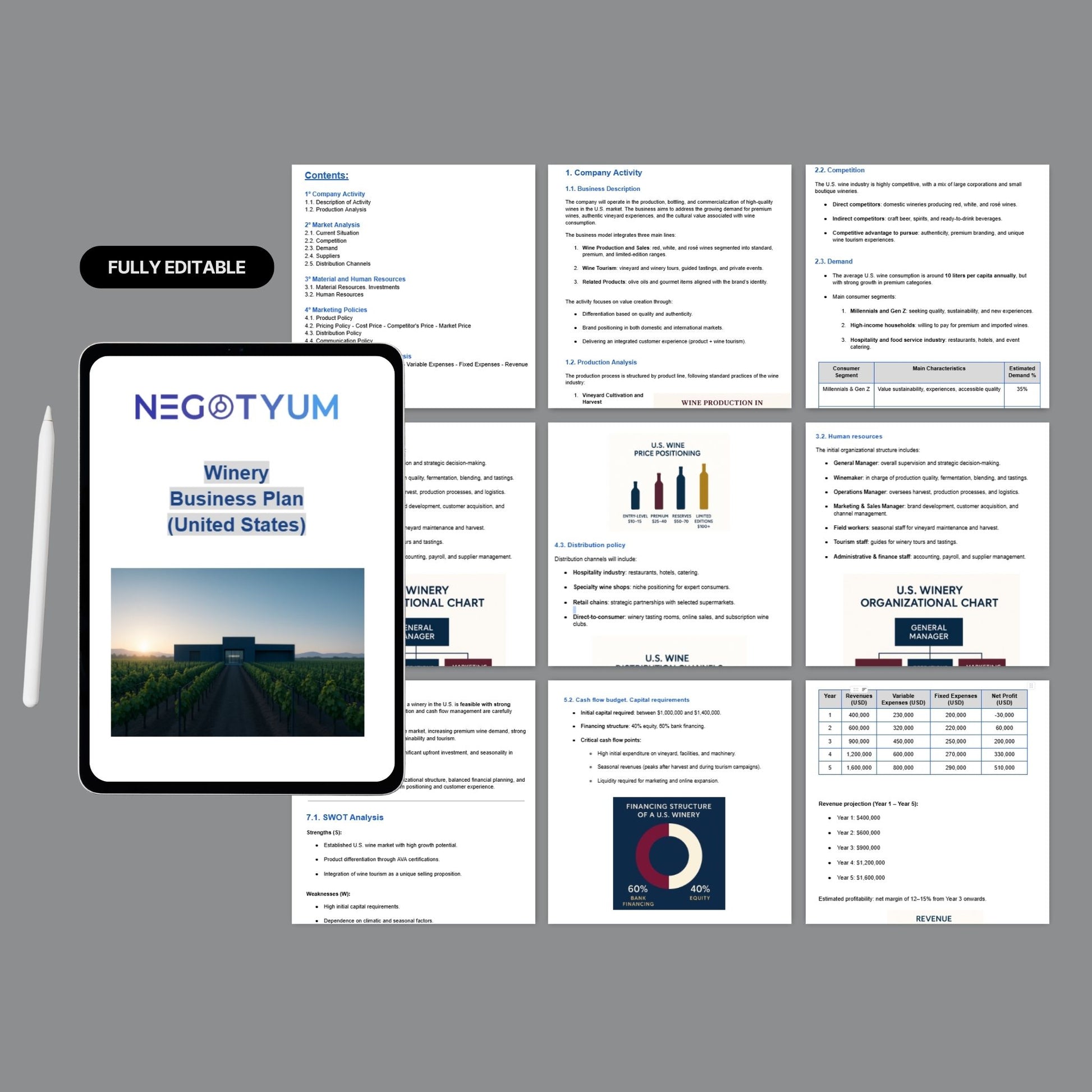 Winery Business Plan Template – Editable Word & Excel